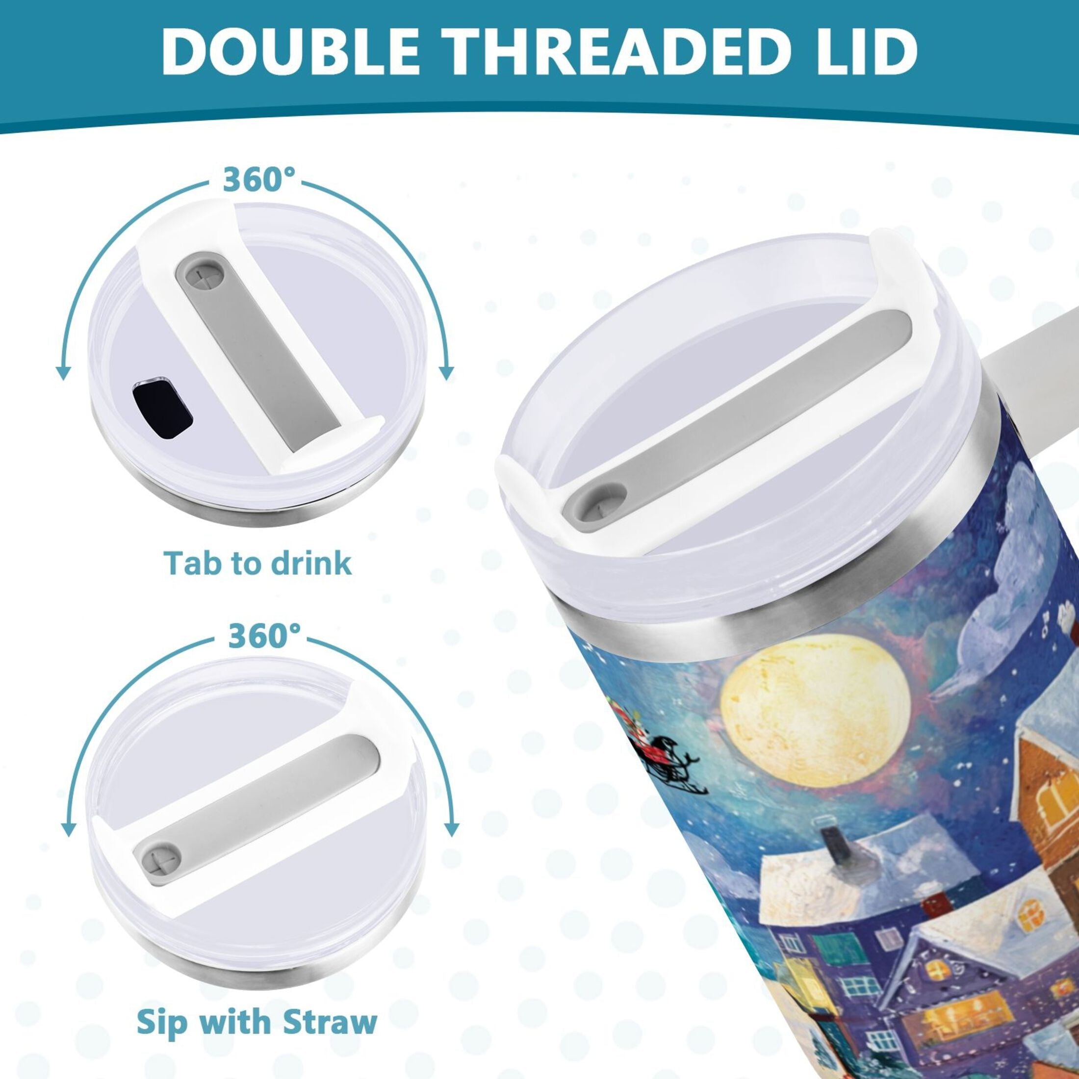 30 oz Insulated Stainless Steel Tumbler Double Wall Stainless Steel Tumbler with 2-Way Drinking Charming Christmas Scene - J7CT