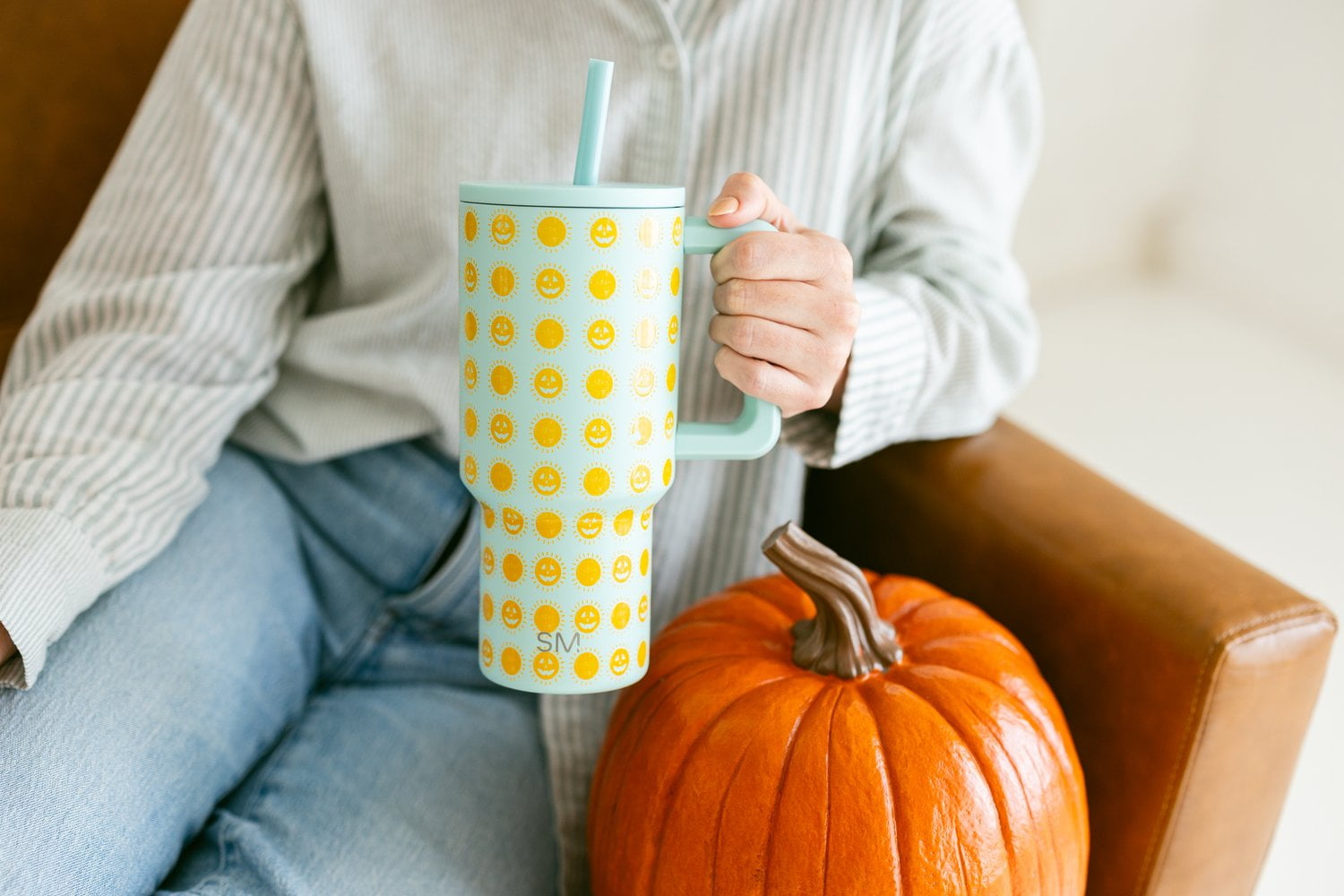 Simple Modern 30 fl oz Insulated Stainless Steel Trek Tumbler with Straw Lid | Seaglass Sage and Cream Checkmate - B21Q