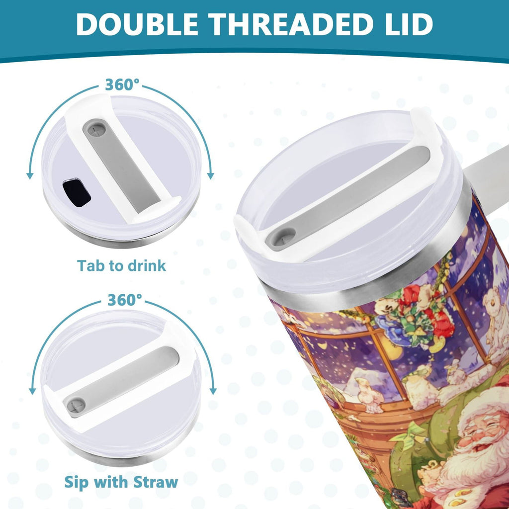 40 oz Insulated Stainless Steel Tumbler Double Wall Stainless Steel Tumbler with 2-Way Drinking Festive Christmas Scene - 1PJ0