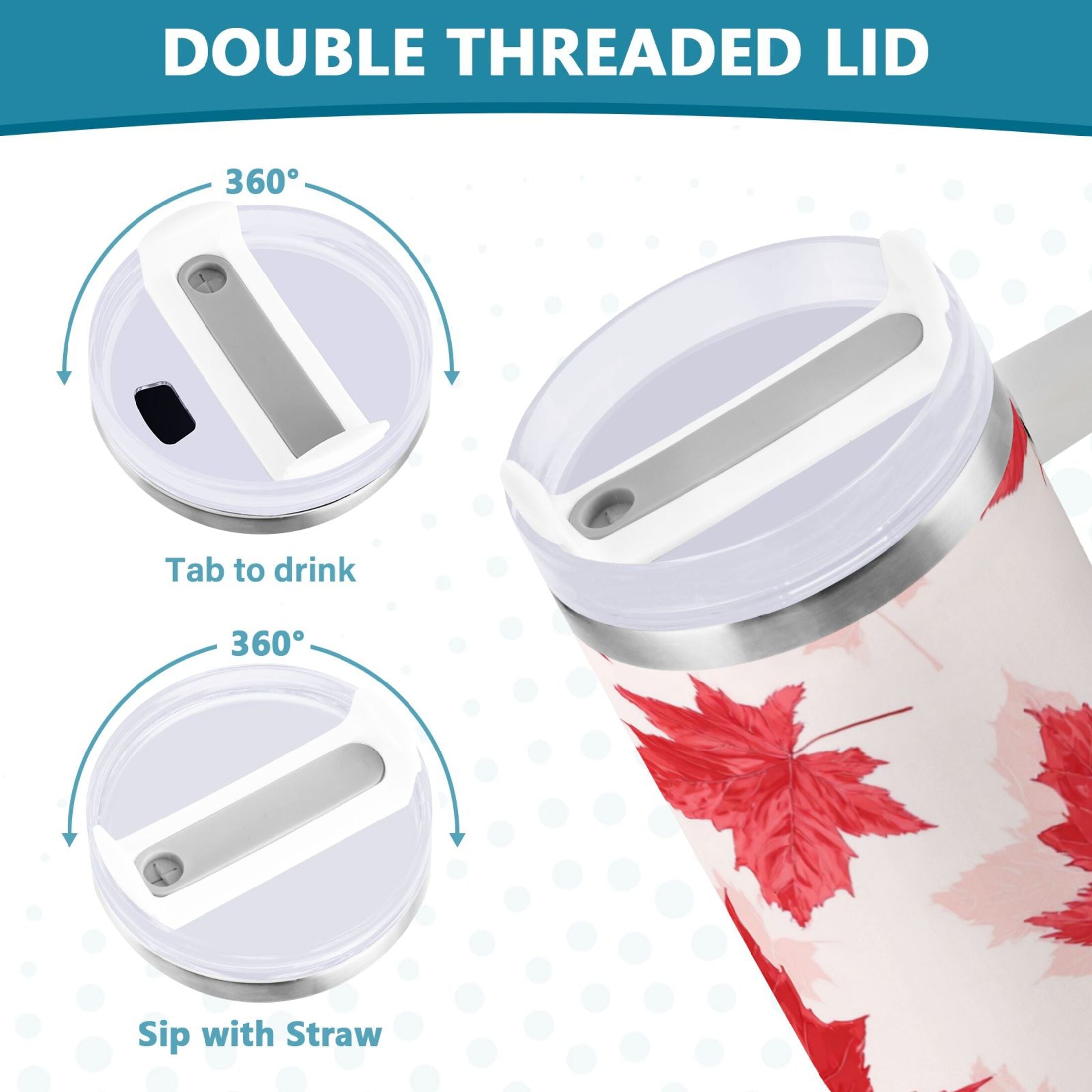 40 oz Insulated Stainless Steel Tumbler Double Wall Stainless Steel Tumbler with 2-Way Drinking Red Maple Leaves Pattern - C7HQ