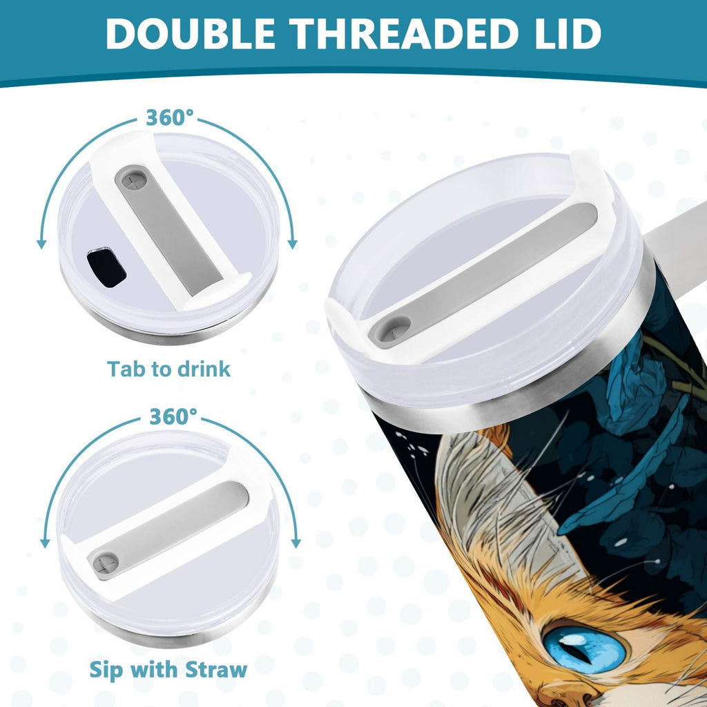 30 oz Insulated Stainless Steel Tumbler Double Wall Stainless Steel Tumbler with 2-Way Drinking Orange Cat with Blue Eyes - PSJO