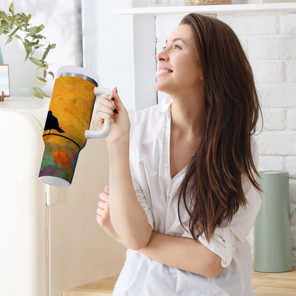 30 oz Insulated Stainless Steel Tumbler Double Wall Stainless Steel Tumbler with 2-Way Drinking Birds on A Wire - 0W9C