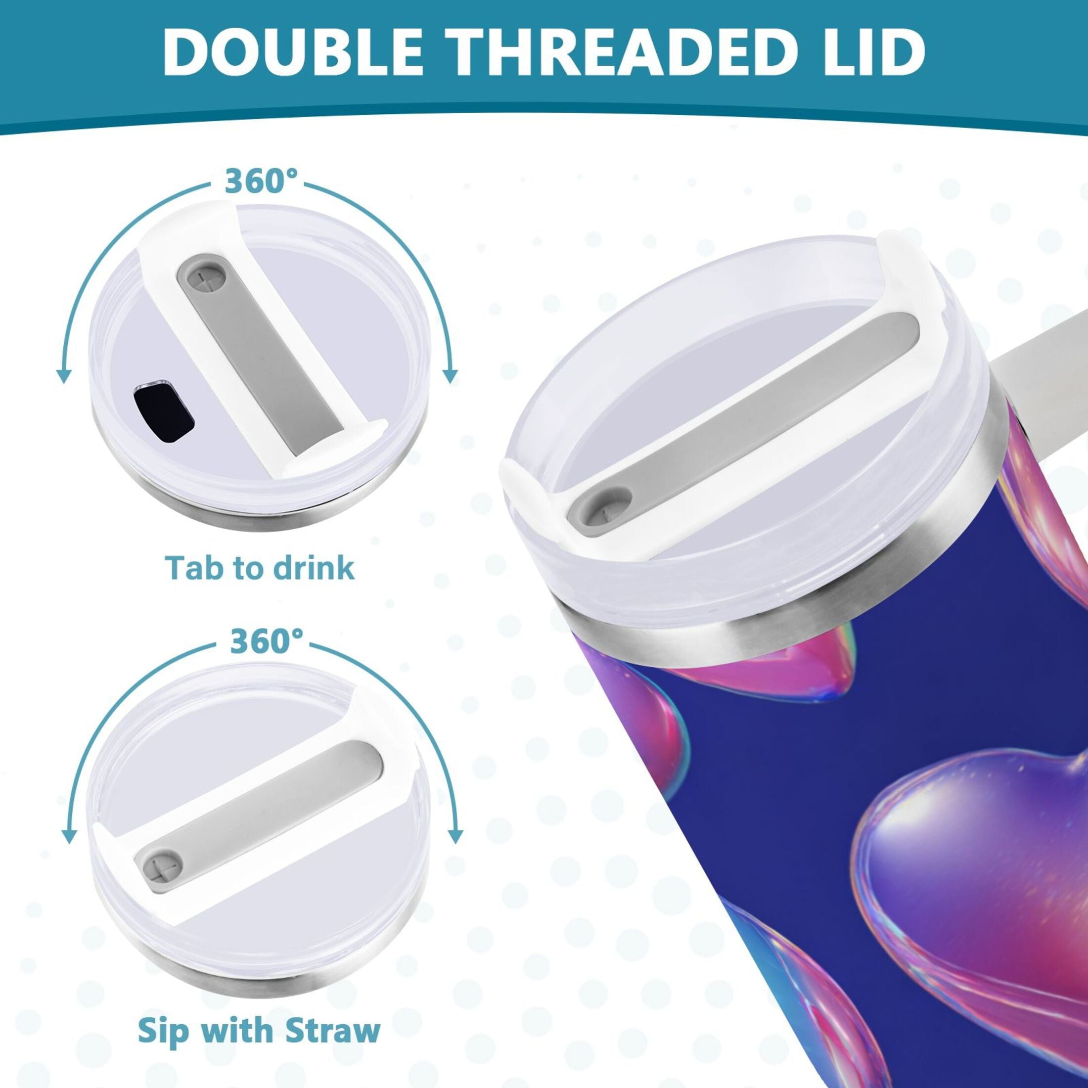 30 oz Insulated Stainless Steel Tumbler Double Wall Stainless Steel Tumbler with 2-Way Drinking Pink-purple Hearts - DBYI