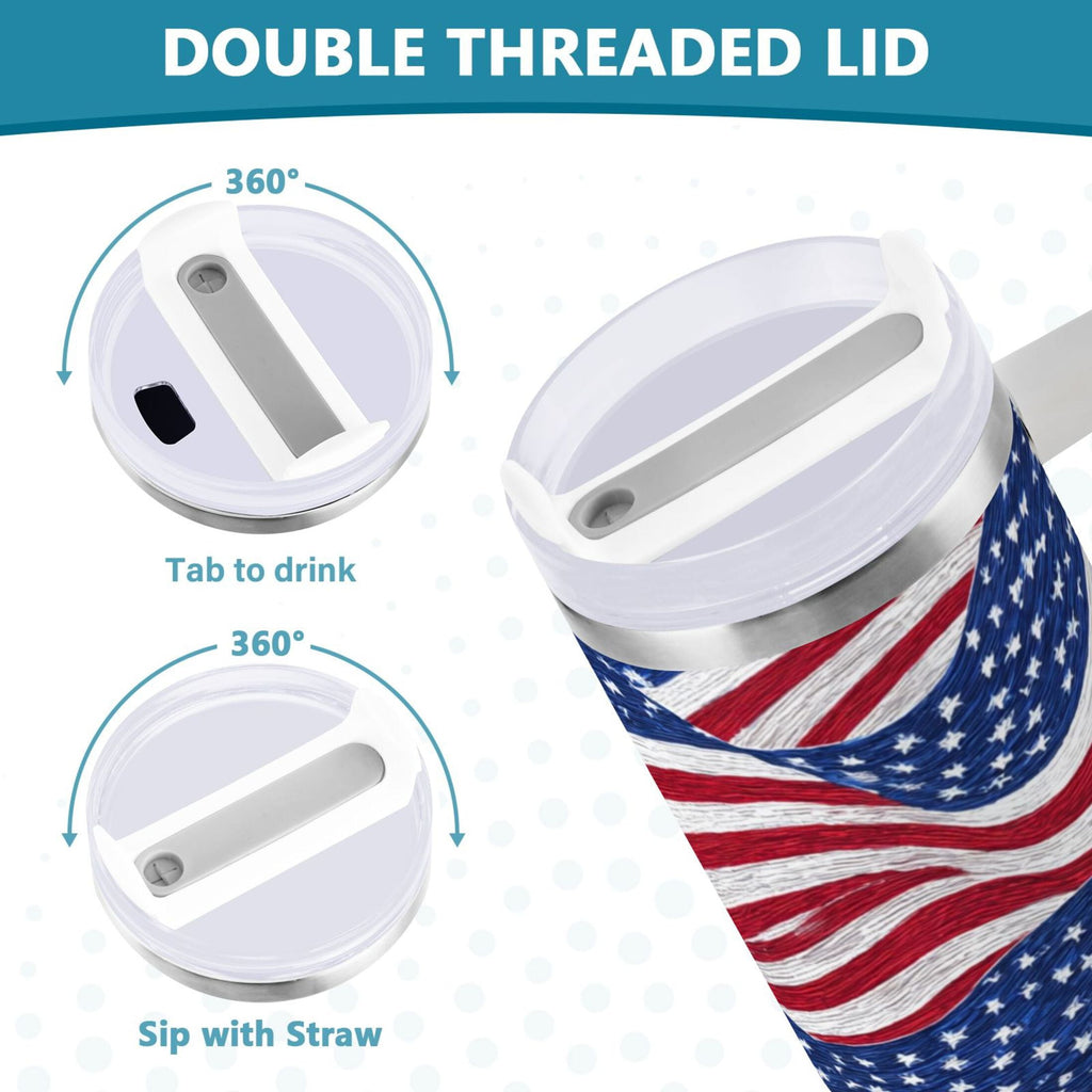 30 oz Insulated Stainless Steel Tumbler Double Wall Stainless Steel Tumbler with 2-Way Drinking Flags Wave Pattern - F6YR