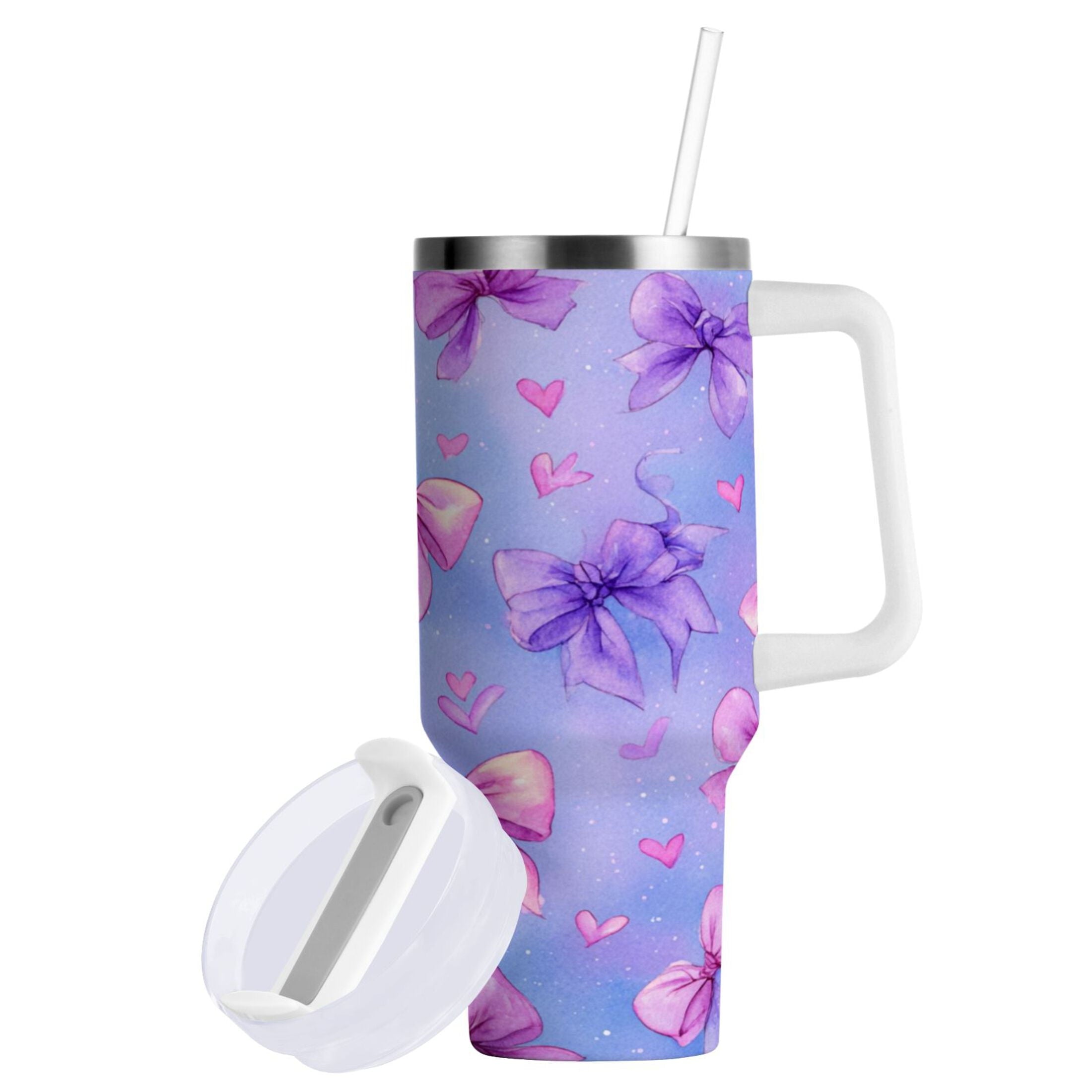 30 oz Insulated Stainless Steel Tumbler Double Wall Stainless Steel Tumbler with 2-Way Drinking Watercolor Bows Pattern - JGDY