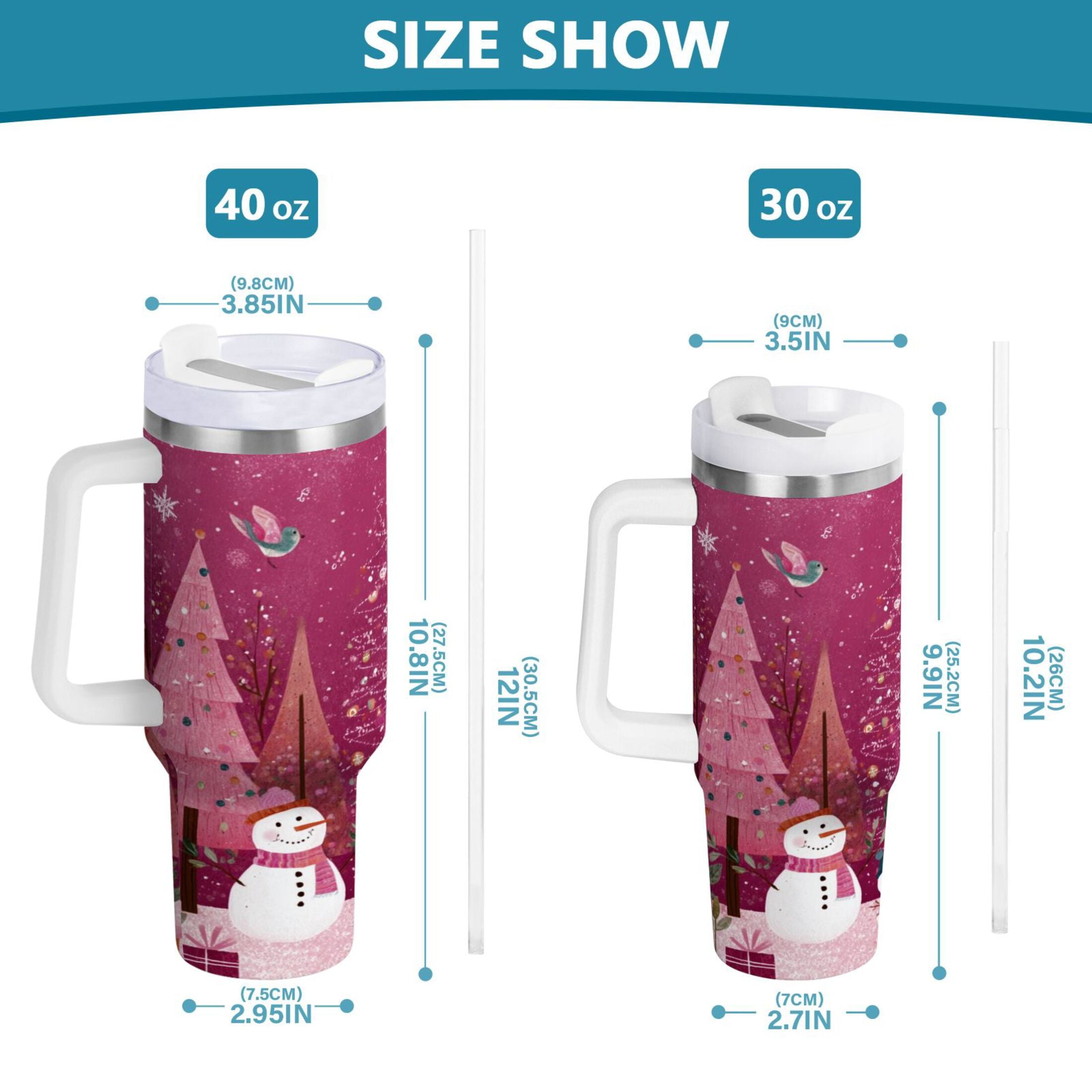 40 oz Insulated Stainless Steel Tumbler Double Wall Stainless Steel Tumbler with 2-Way Drinking Pink Christmas Forest - CEY3
