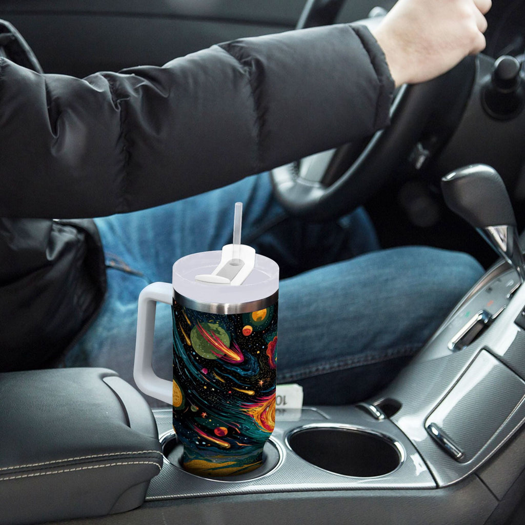 40 oz Insulated Stainless Steel Tumbler Double Wall Stainless Steel Tumbler with 2-Way Drinking Swirling Galaxy - YG8F