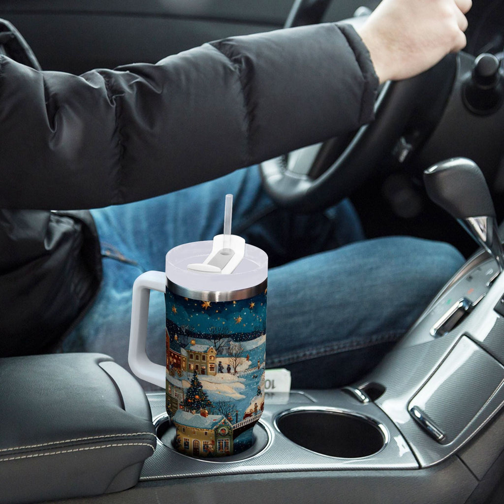 30 oz Insulated Stainless Steel Tumbler Double Wall Stainless Steel Tumbler with 2-Way Drinking Whimsical Christmas Scene - 3D9Z