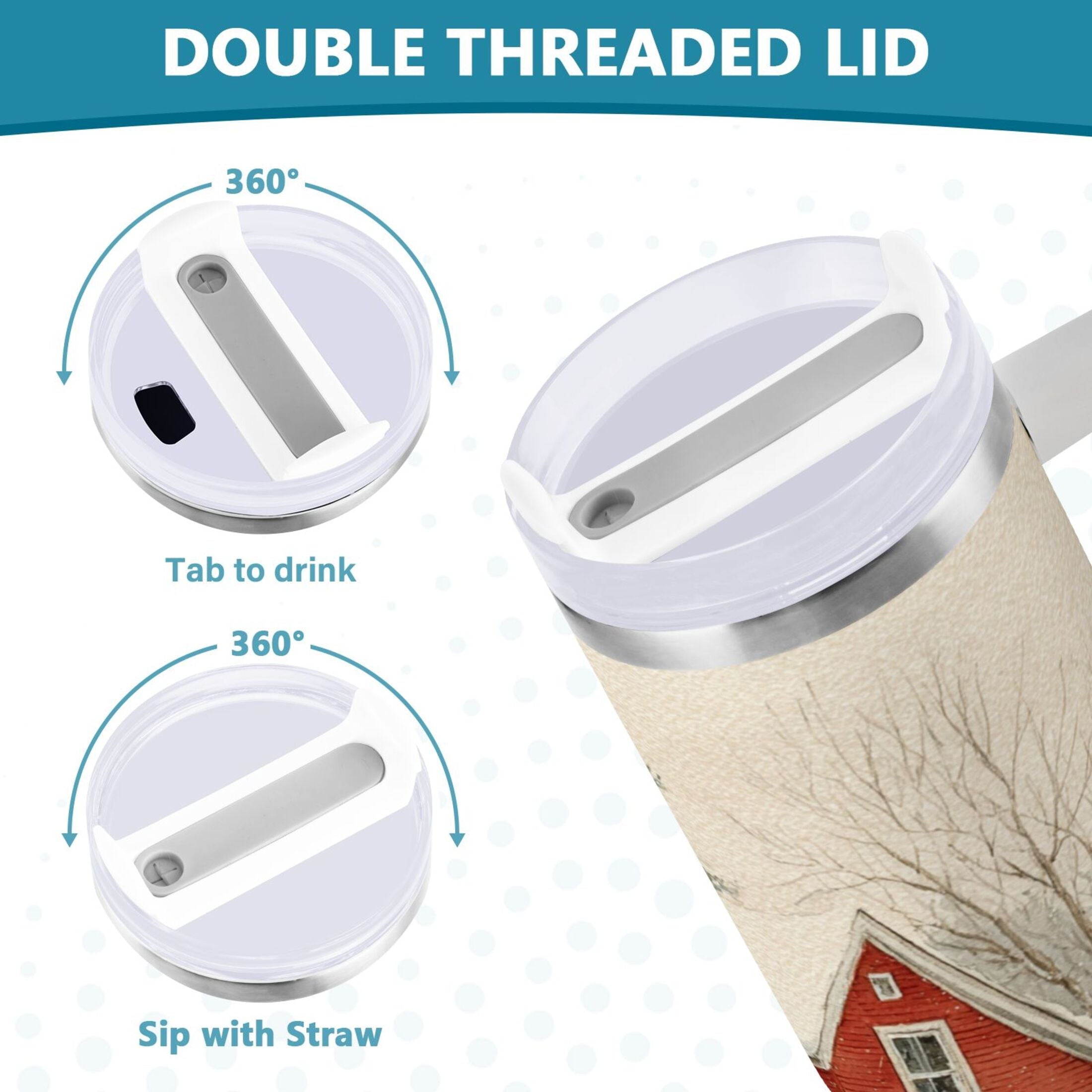 40 oz Insulated Stainless Steel Tumbler Double Wall Stainless Steel Tumbler with 2-Way Drinking House with Snow-covered Roof - 2GOP