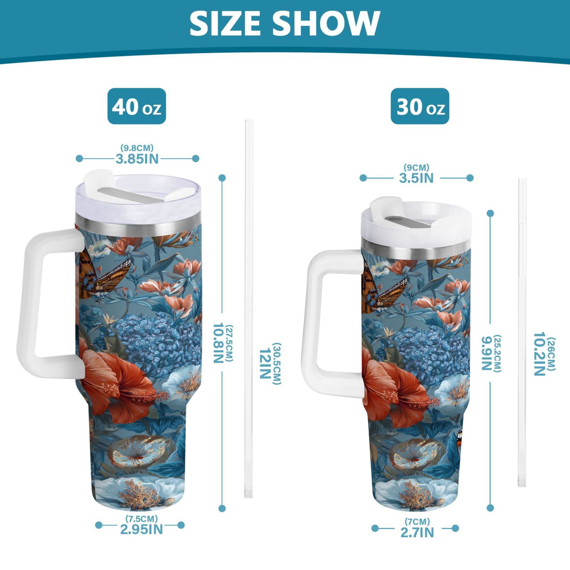 30 oz Insulated Stainless Steel Tumbler Double Wall Stainless Steel Tumbler with 2-Way Drinking Birds and Flowers - WTPG