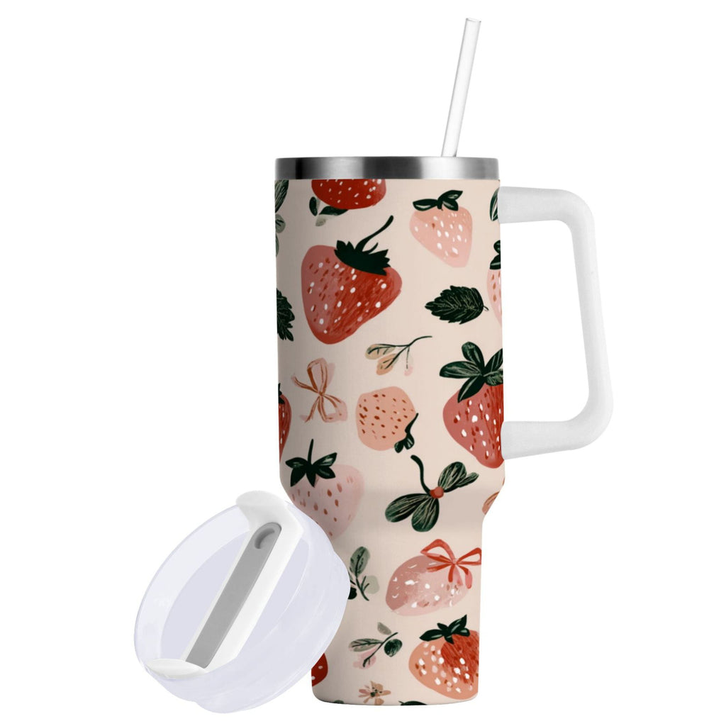 30 oz Insulated Stainless Steel Tumbler Double Wall Stainless Steel Tumbler with 2-Way Drinking Cute Pinks Strawberries - LON2