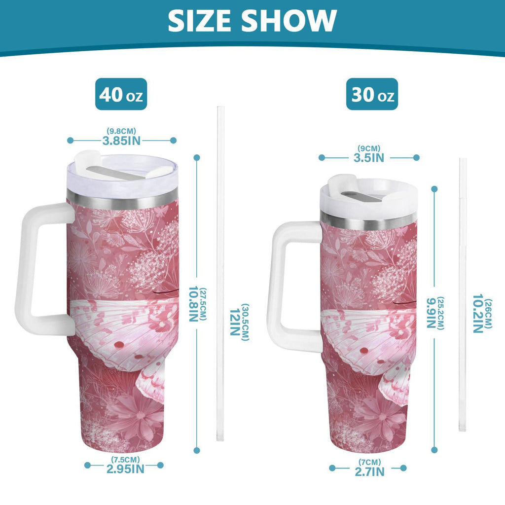 30 oz Insulated Stainless Steel Tumbler Double Wall Stainless Steel Tumbler with 2-Way Drinking Soft Pink Butterfly - 14Y1