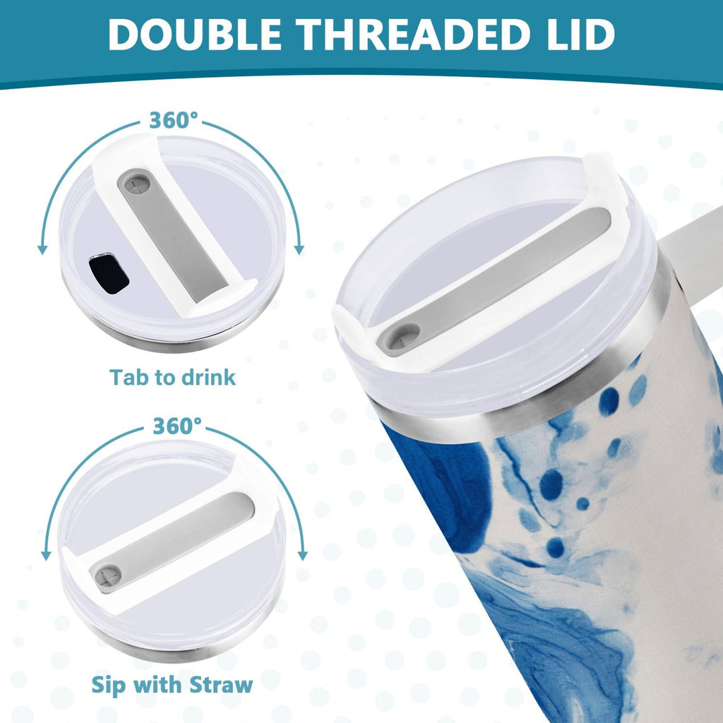 40 oz Insulated Stainless Steel Tumbler Double Wall Stainless Steel Tumbler with 2-Way Drinking Indigo Blue Tie-dye Pattern - AU7X