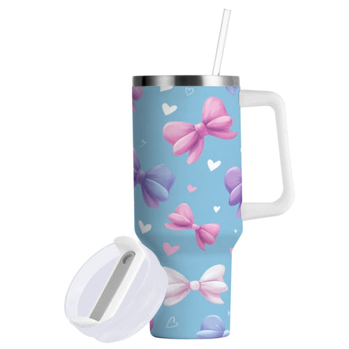 30 oz Insulated Stainless Steel Tumbler Double Wall Stainless Steel Tumbler with 2-Way Drinking Pink and Purple Bows - PDF5