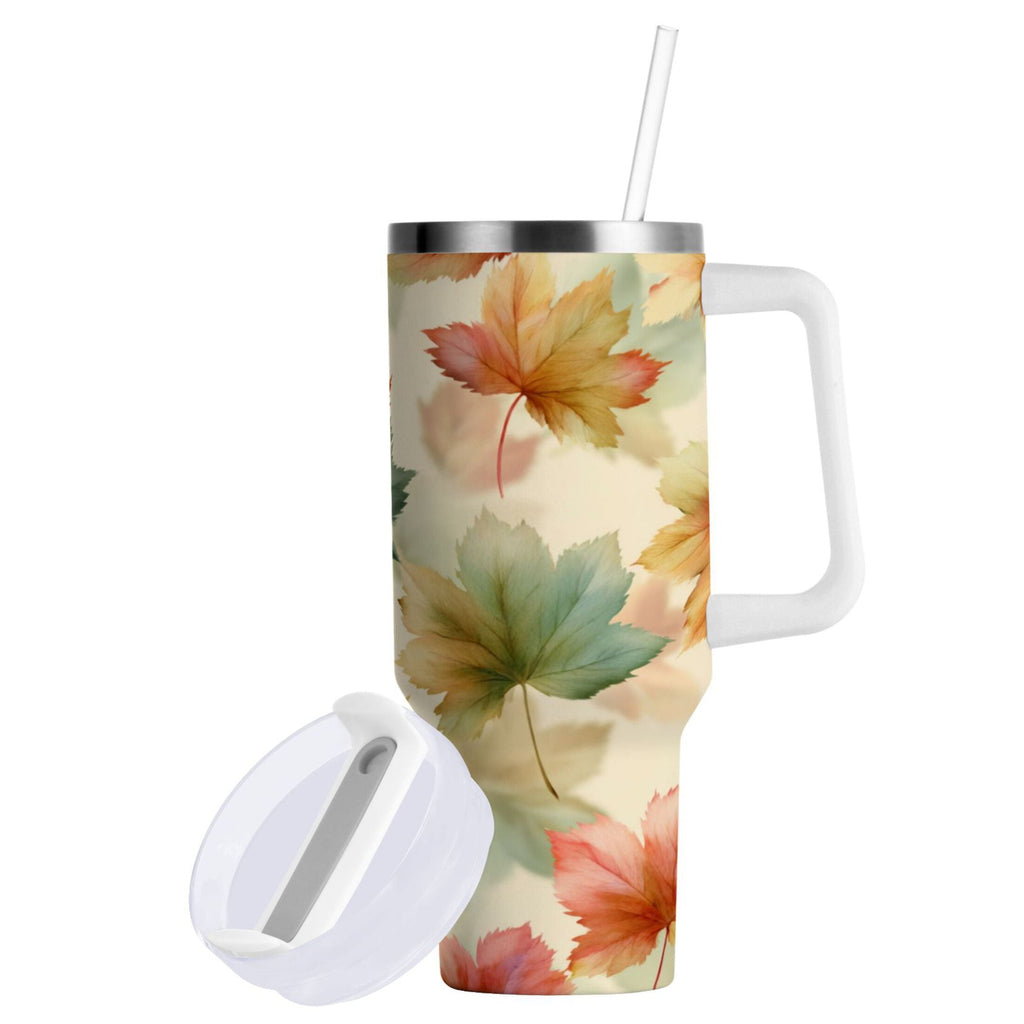 40 oz Insulated Stainless Steel Tumbler Double Wall Stainless Steel Tumbler with 2-Way Drinking Watercolor Maple Leaves Pattern - 8WWO