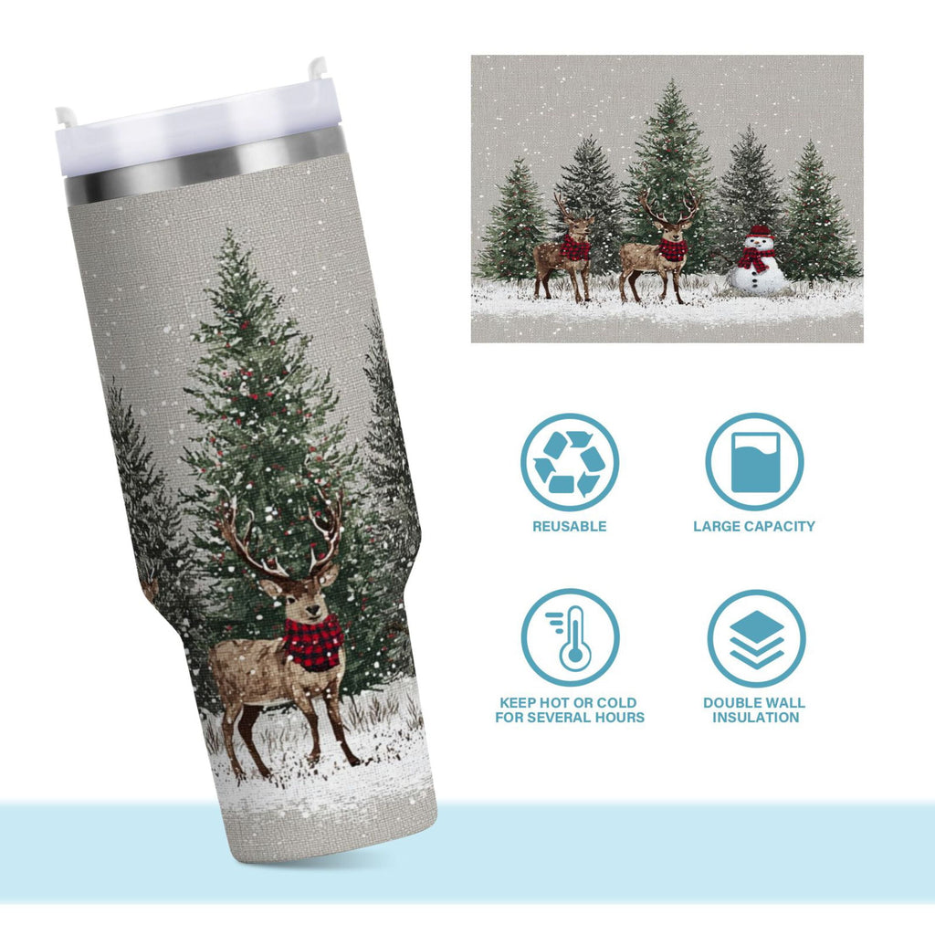 30 oz Insulated Stainless Steel Tumbler Double Wall Stainless Steel Tumbler with 2-Way Drinking Christmas Deer and Snowmen - 5BXM