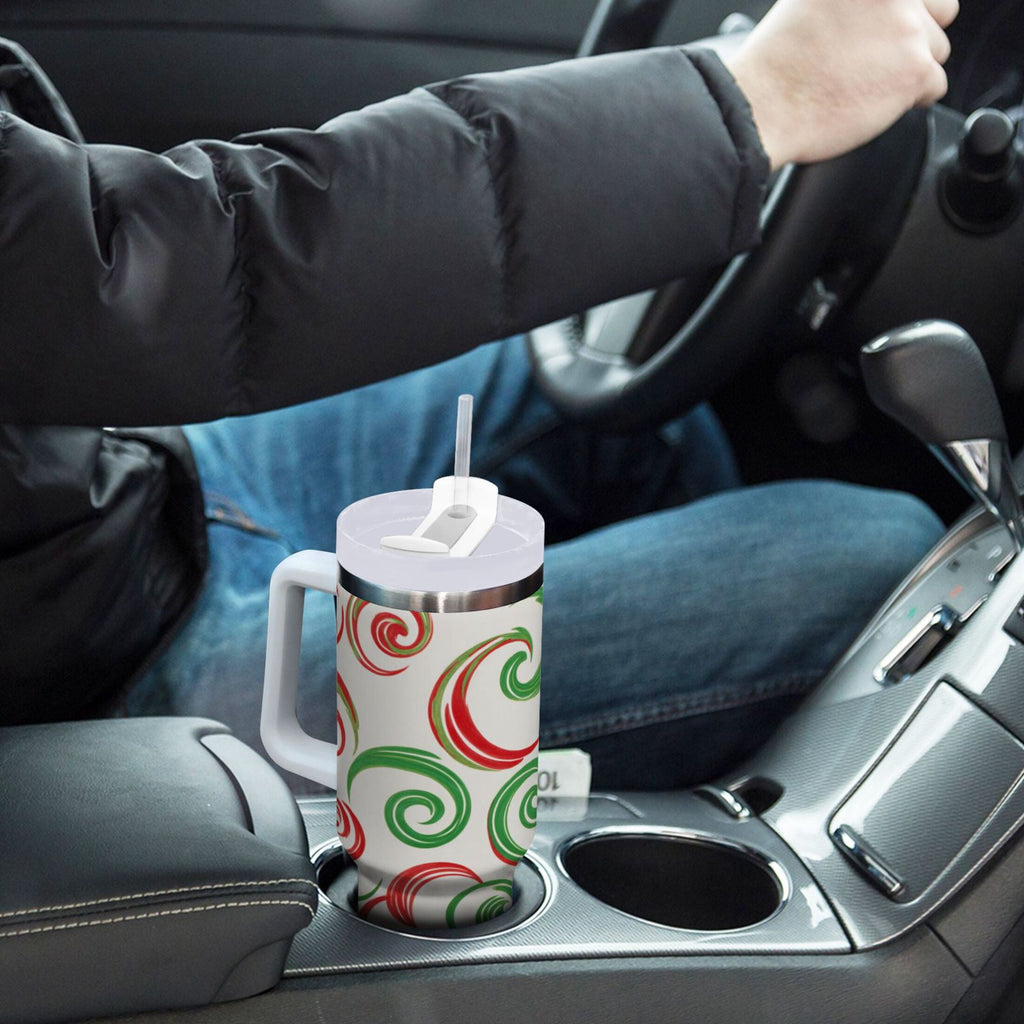 40 oz Insulated Stainless Steel Tumbler Double Wall Stainless Steel Tumbler with 2-Way Drinking Red and Green Swirls - 8DTQ