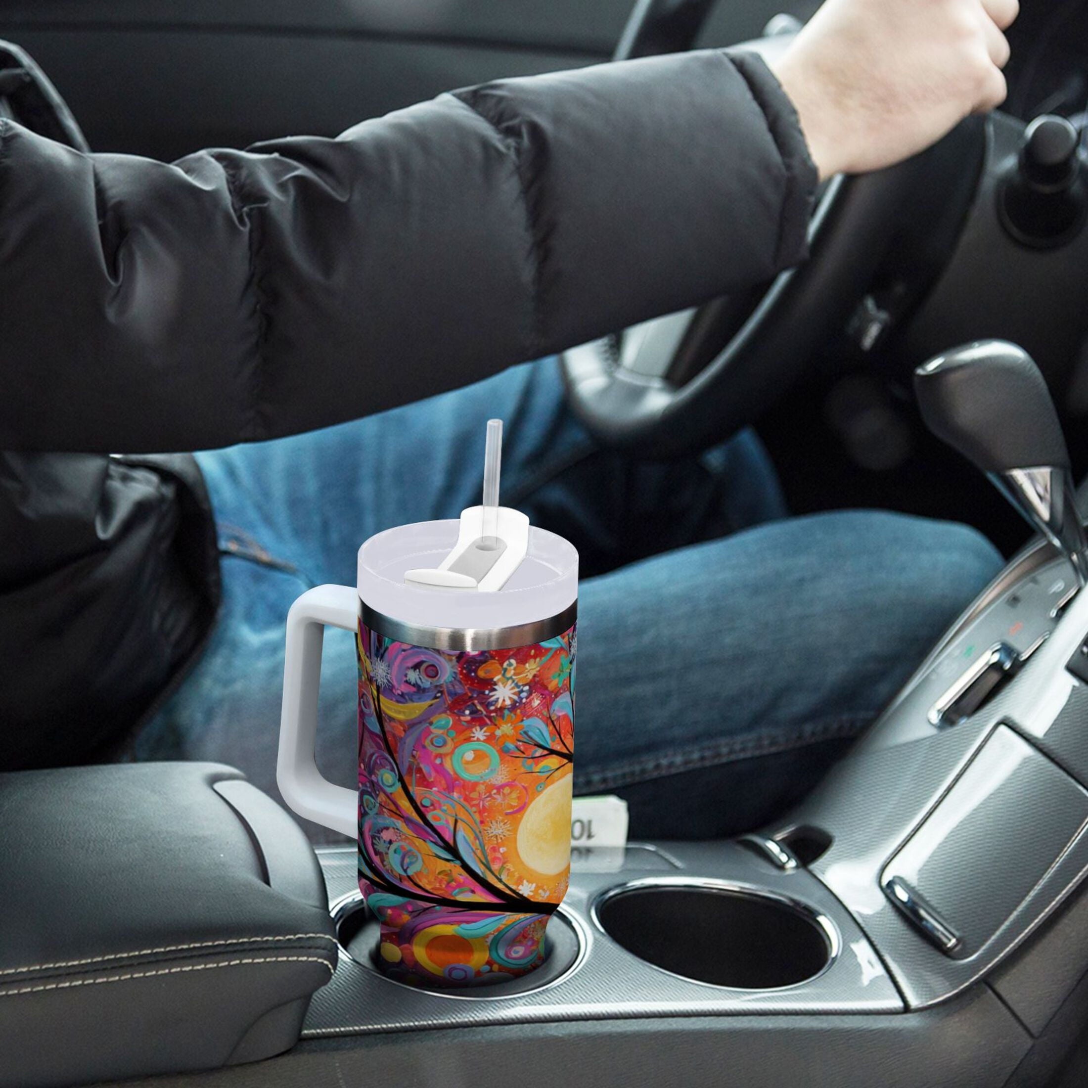 30 oz Insulated Stainless Steel Tumbler Double Wall Stainless Steel Tumbler with 2-Way Drinking Beautiful Abstract Tree Painting - UOWR