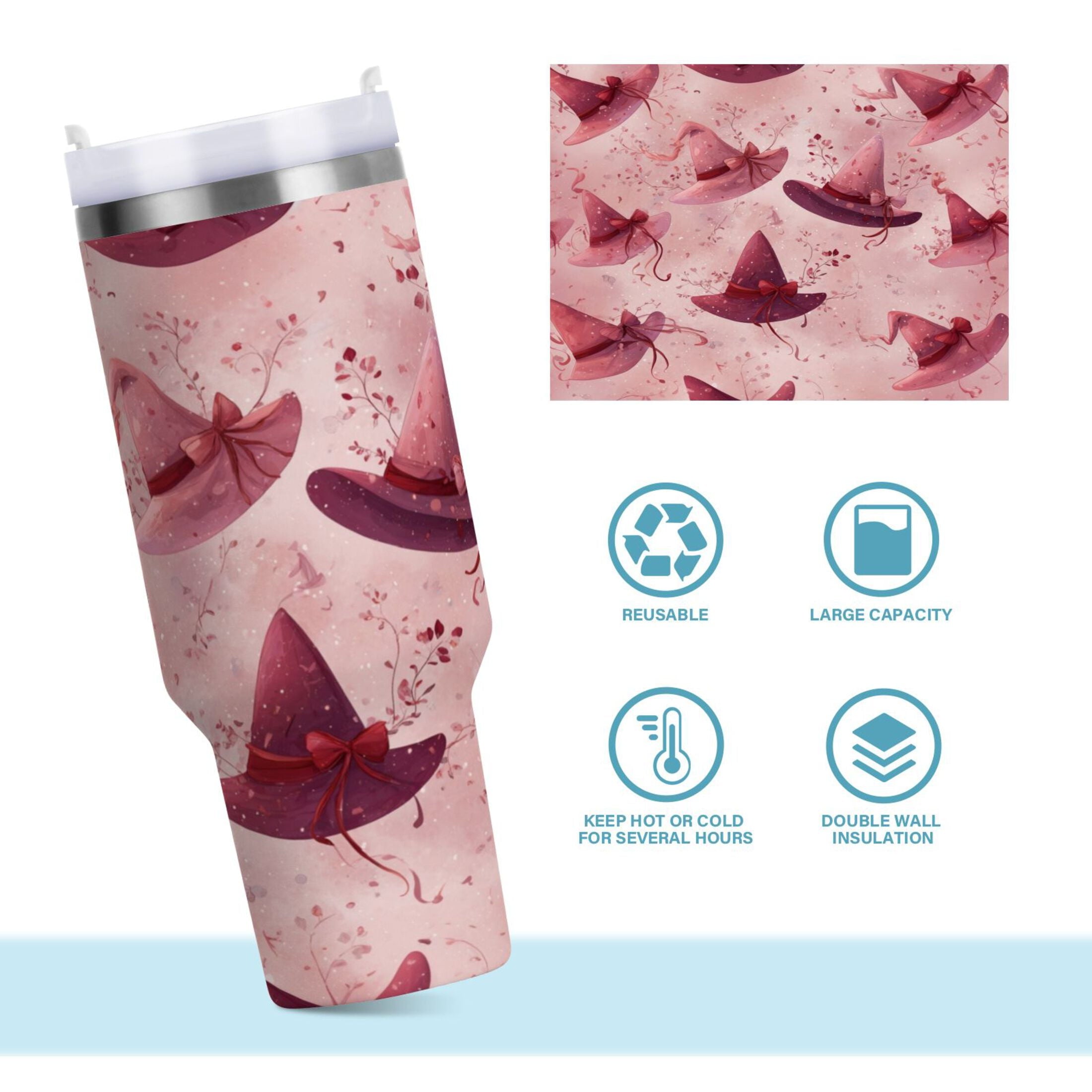 30 oz Insulated Stainless Steel Tumbler Double Wall Stainless Steel Tumbler with 2-Way Drinking Hats with Delicate Bows - G5GX