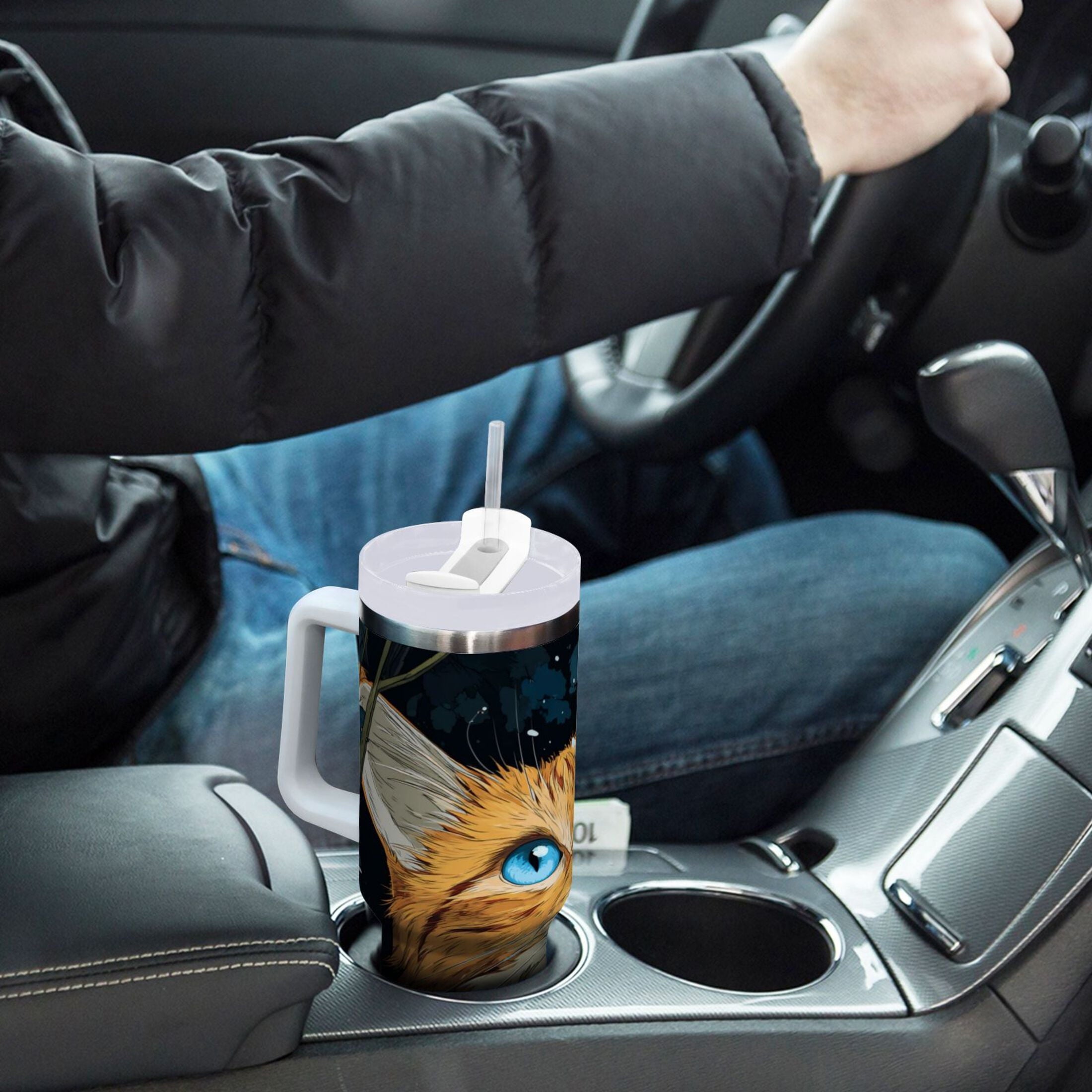 30 oz Insulated Stainless Steel Tumbler Double Wall Stainless Steel Tumbler with 2-Way Drinking Orange Cat with Blue Eyes - PSJO