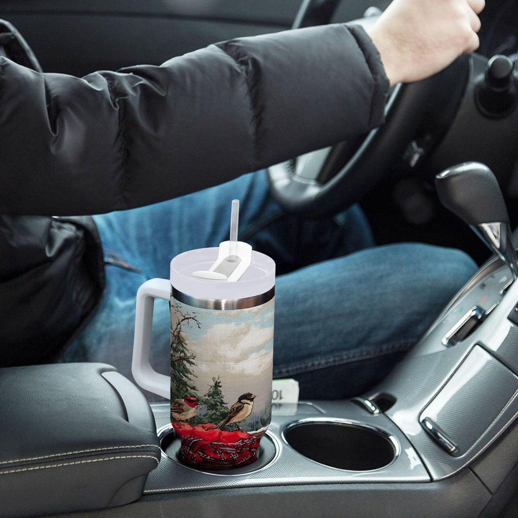 30 oz Insulated Stainless Steel Tumbler Double Wall Stainless Steel Tumbler with 2-Way Drinking Apples and Baskets - EJFY