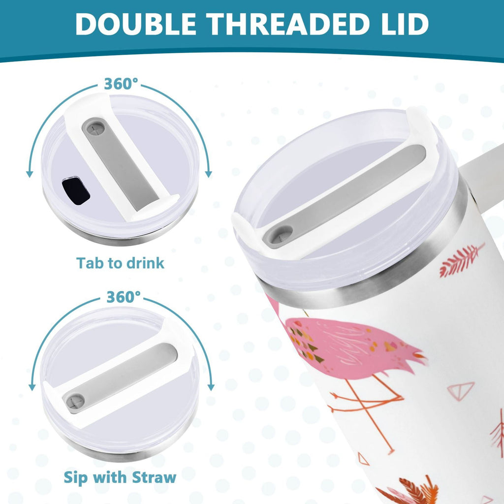 40 oz Insulated Stainless Steel Tumbler Double Wall Stainless Steel Tumbler with 2-Way Drinking Cute Pink Flamingo Pattern - PONW