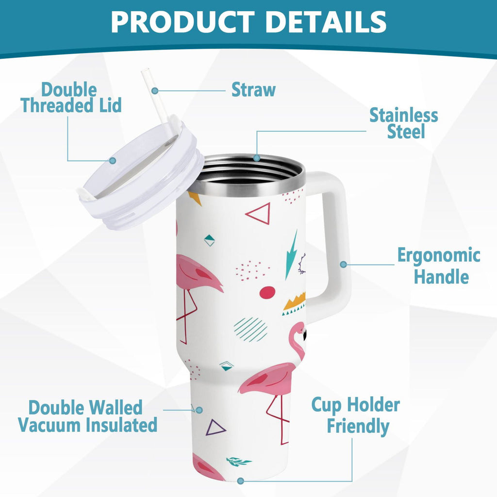 40 oz Insulated Stainless Steel Tumbler Double Wall Stainless Steel Tumbler with 2-Way Drinking Cute Flamingo Pattern - SJKI