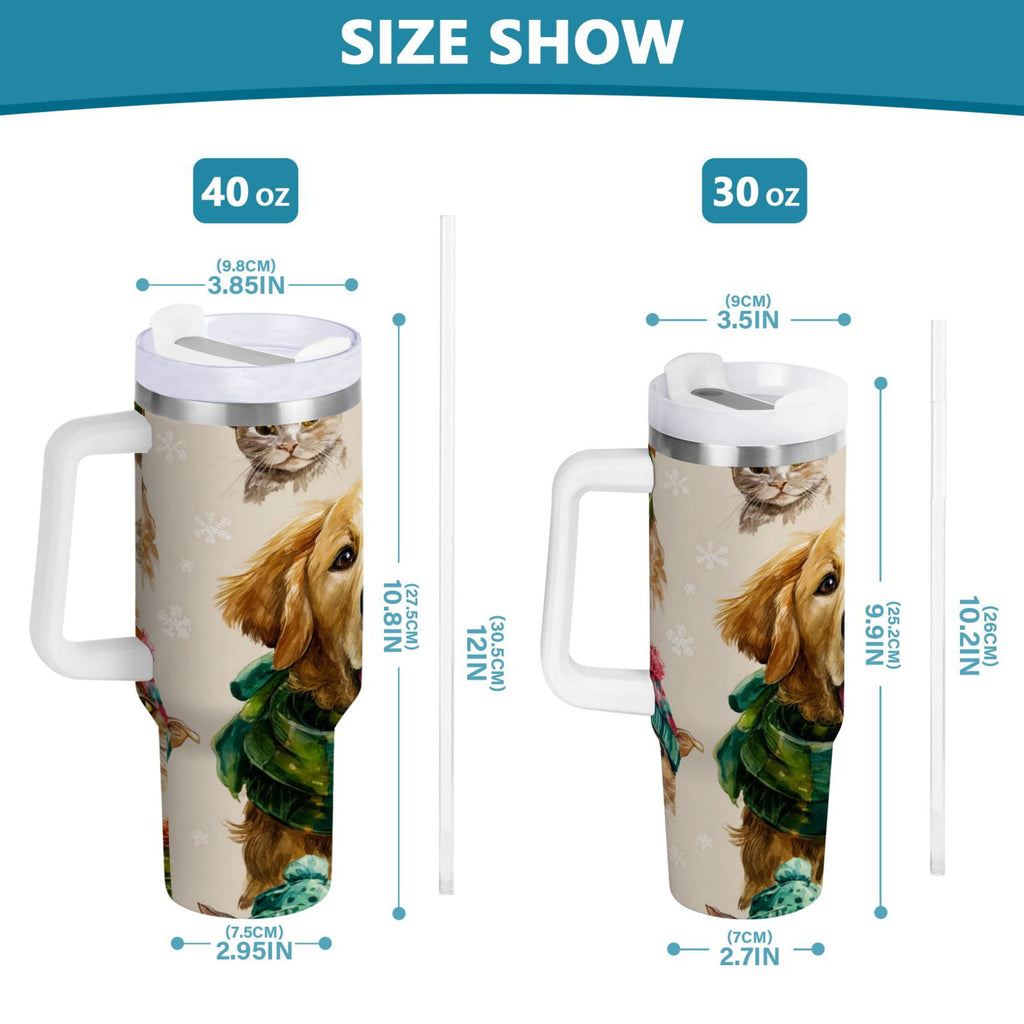 30 oz Insulated Stainless Steel Tumbler Double Wall Stainless Steel Tumbler with 2-Way Drinking Watercolor Animals Pattern - YTG7