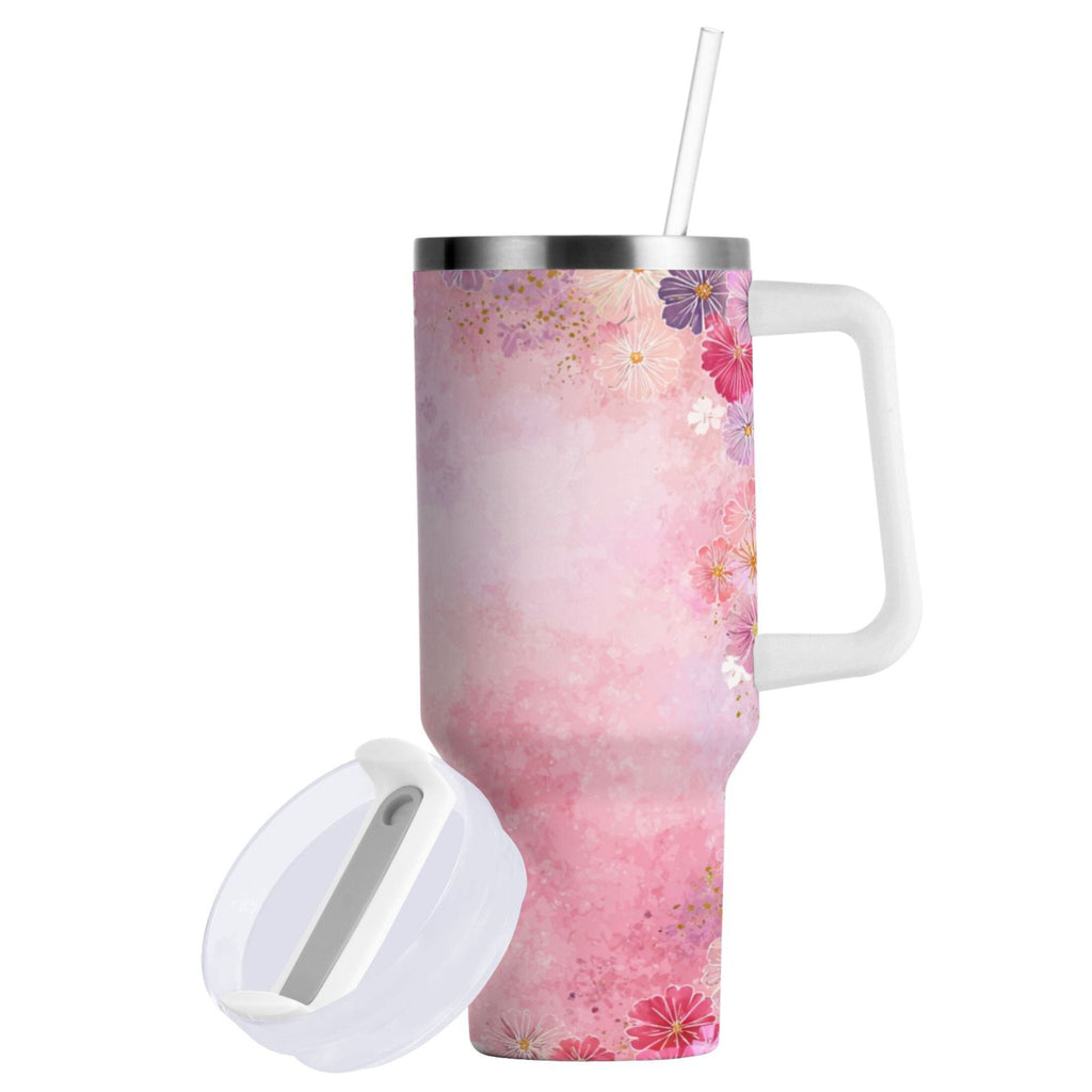 30 oz Insulated Stainless Steel Tumbler Double Wall Stainless Steel Tumbler with 2-Way Drinking Colorful Pastel Floral Pattern - XX8S
