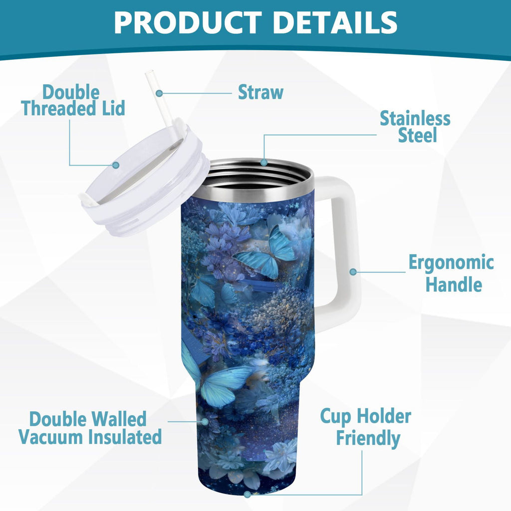 30 oz Insulated Stainless Steel Tumbler Double Wall Stainless Steel Tumbler with 2-Way Drinking Butterflies Books and Flowers - KJUM