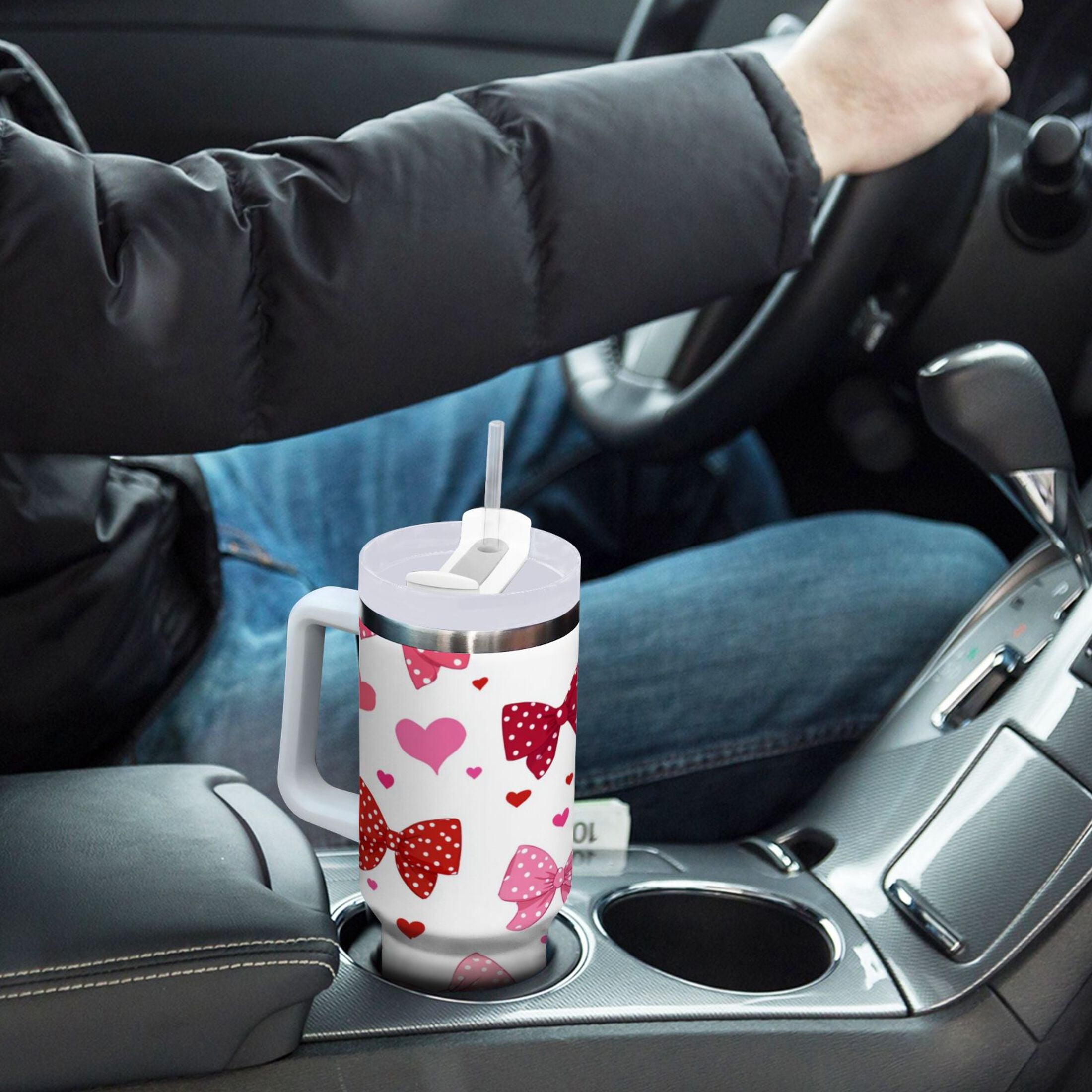 30 oz Insulated Stainless Steel Tumbler Double Wall Stainless Steel Tumbler with 2-Way Drinking Red and Pink Bows - MYYZ
