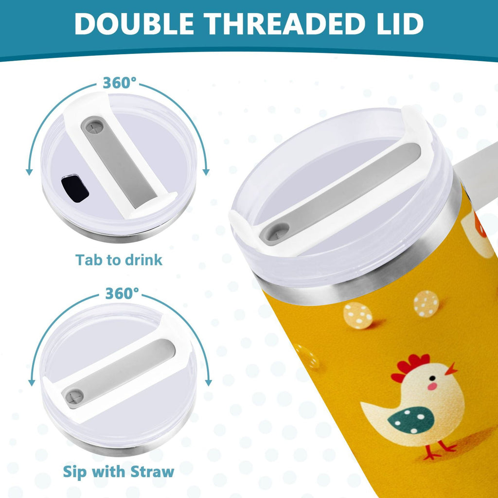 30 oz Insulated Stainless Steel Tumbler Double Wall Stainless Steel Tumbler with 2-Way Drinking Cartoon Chickens Pattern - XI35