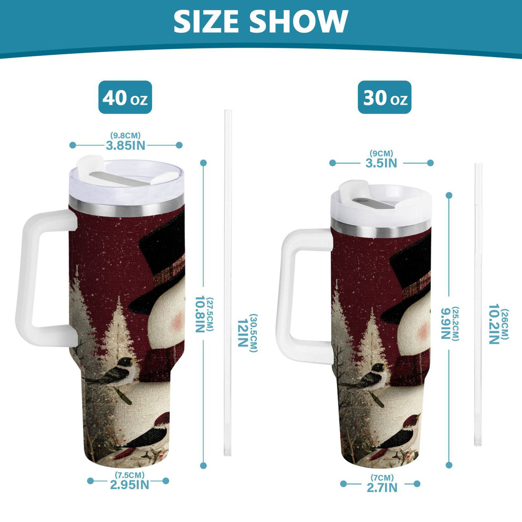30 oz Insulated Stainless Steel Tumbler Double Wall Stainless Steel Tumbler with 2-Way Drinking Snowman and Birds - OCFG