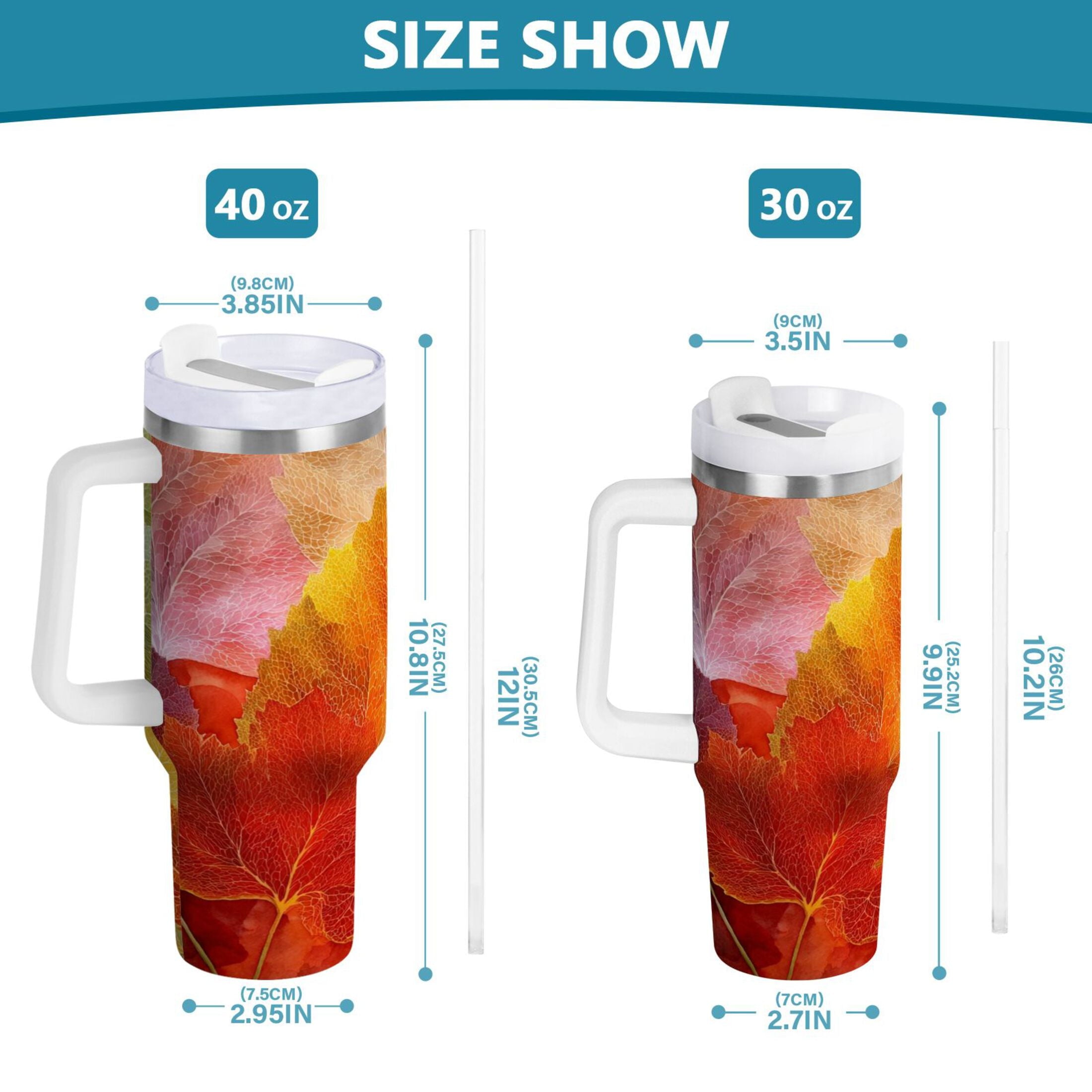 30 oz Insulated Stainless Steel Tumbler Double Wall Stainless Steel Tumbler with 2-Way Drinking Various Shades Autumn Leaves - 5FA4
