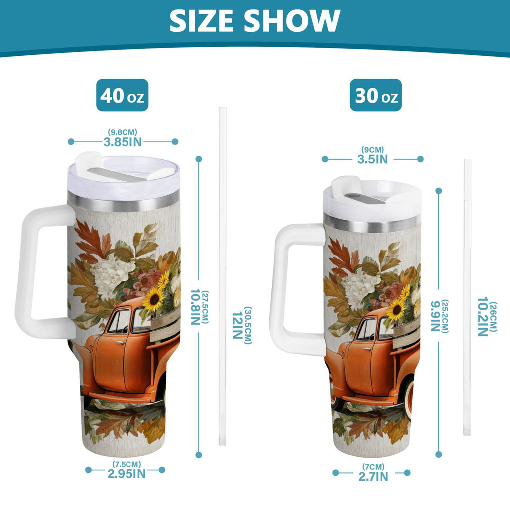 40 oz Insulated Stainless Steel Tumbler Double Wall Stainless Steel Tumbler with 2-Way Drinking Truck Full Of Pumpkins - JEDA