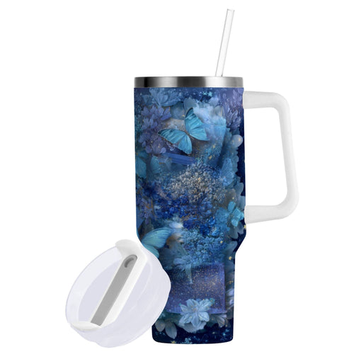 30 oz Insulated Stainless Steel Tumbler Double Wall Stainless Steel Tumbler with 2-Way Drinking Butterflies Books and Flowers - KJUM