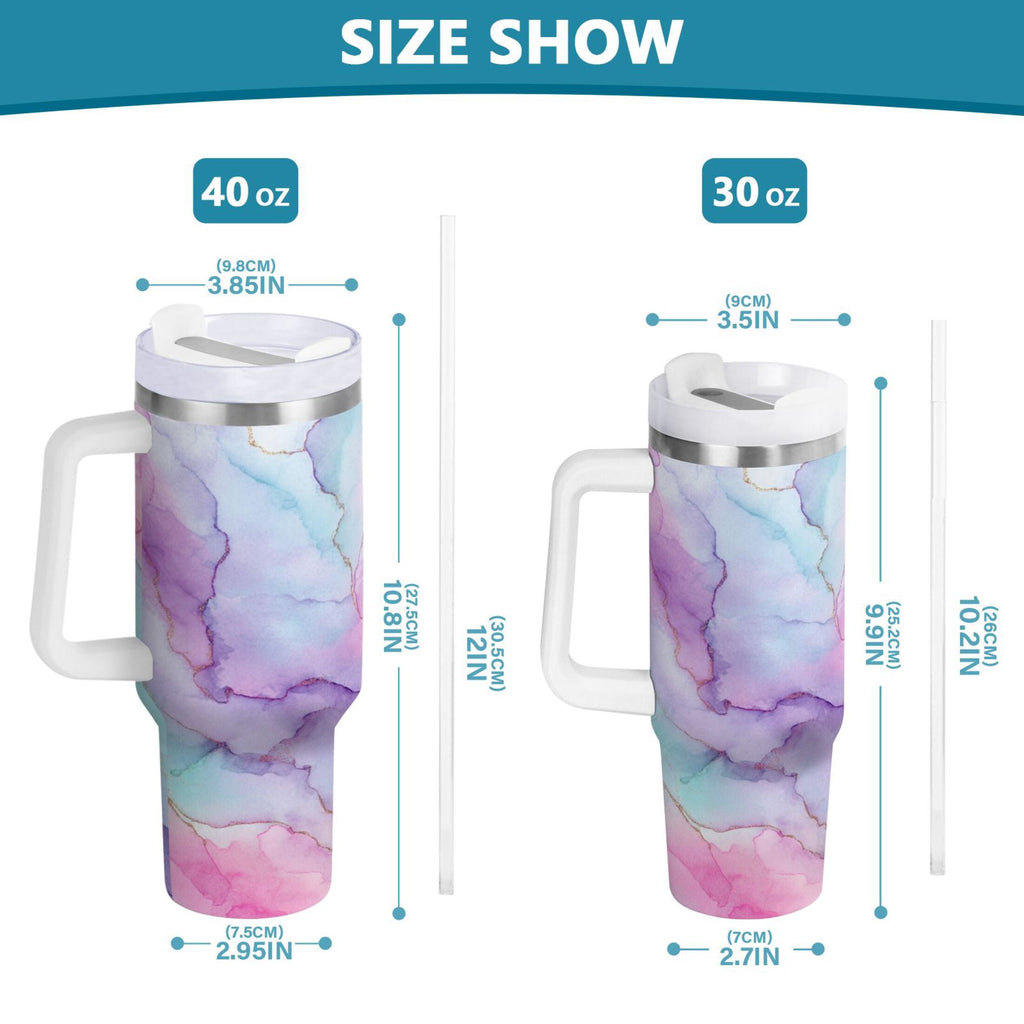 30 oz Insulated Stainless Steel Tumbler Double Wall Stainless Steel Tumbler with 2-Way Drinking Pastel Pink Marble Texture - IXQ0