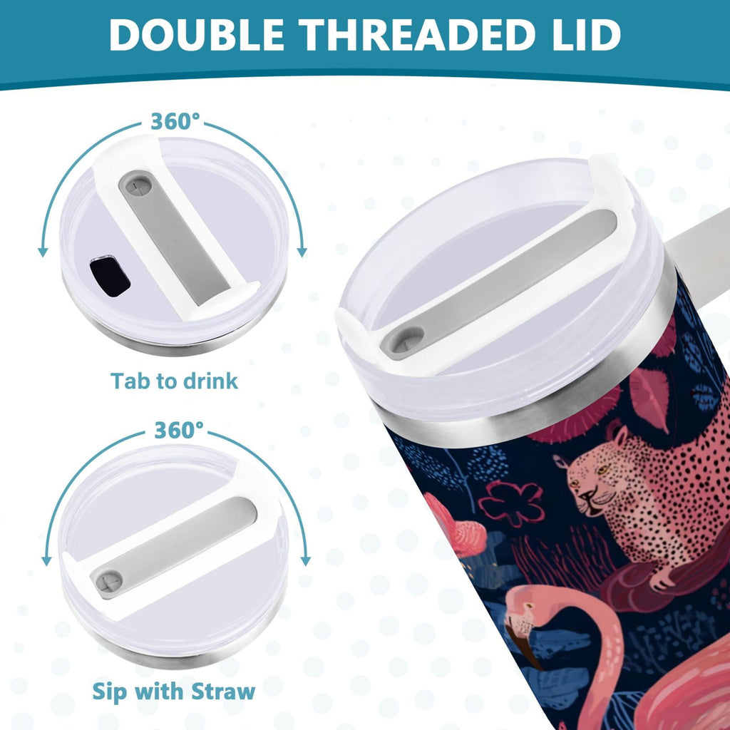 30 oz Insulated Stainless Steel Tumbler Double Wall Stainless Steel Tumbler with 2-Way Drinking Flamingos and Leopard Print - R10E