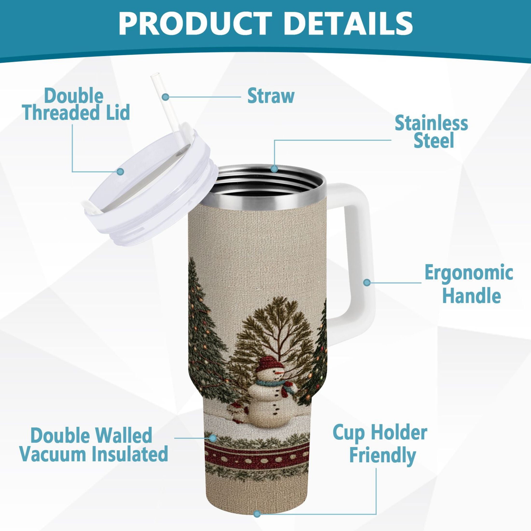 30 oz Insulated Stainless Steel Tumbler Double Wall Stainless Steel Tumbler with 2-Way Drinking Snowmen and Deer in The Forest - IZ23