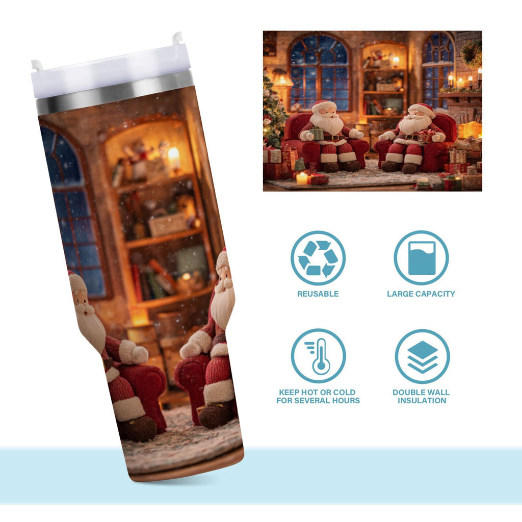 40 oz Insulated Stainless Steel Tumbler Double Wall Stainless Steel Tumbler with 2-Way Drinking Sitting Santa Claus - SRJP