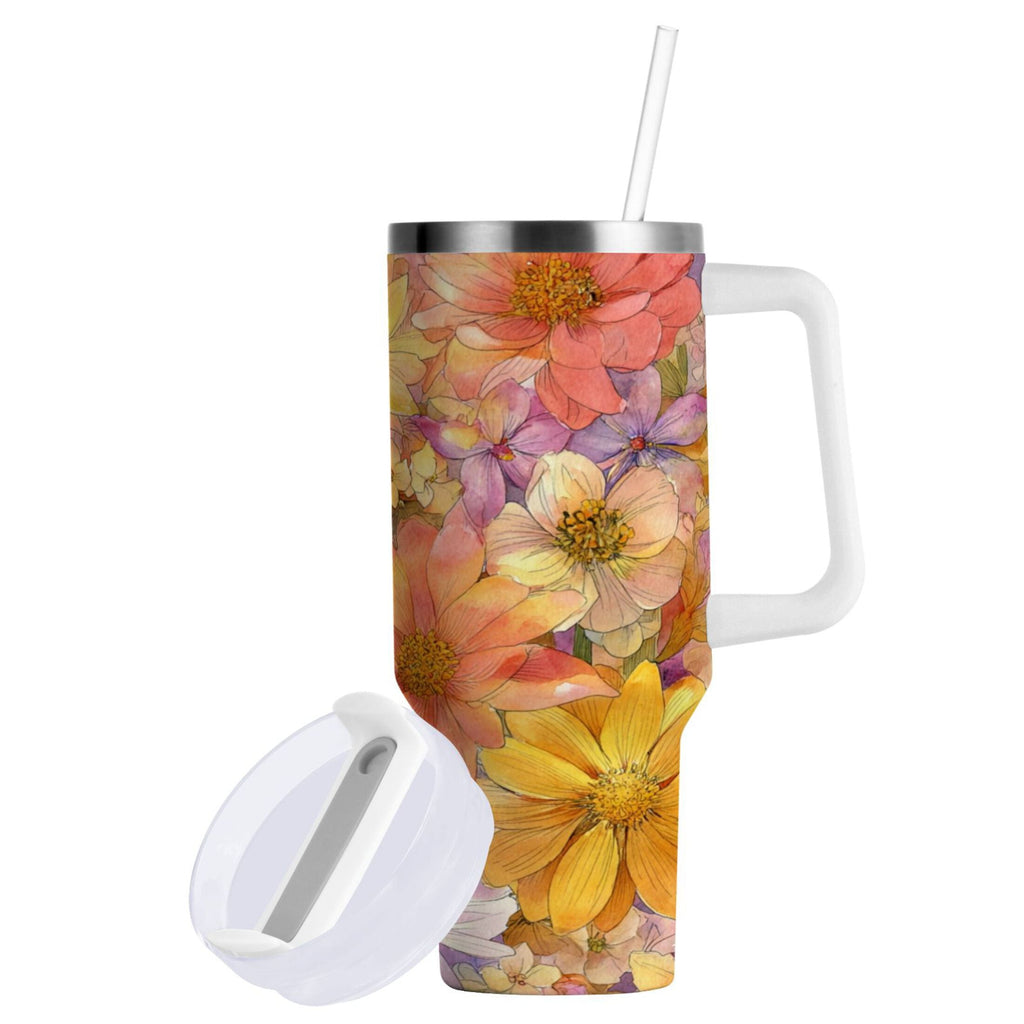 30 oz Insulated Stainless Steel Tumbler Double Wall Stainless Steel Tumbler with 2-Way Drinking Summer Blossoms - ZIWN
