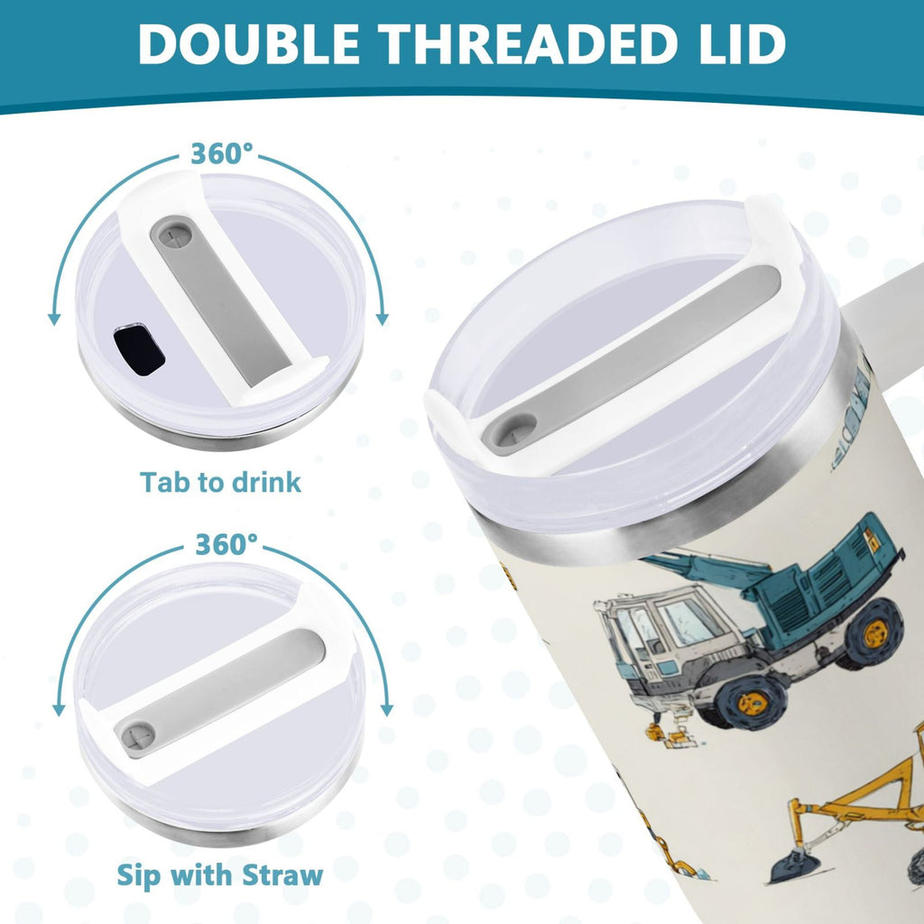 30 oz Insulated Stainless Steel Tumbler Double Wall Stainless Steel Tumbler with 2-Way Drinking Engineering Vehicle Pattern - 0OK9