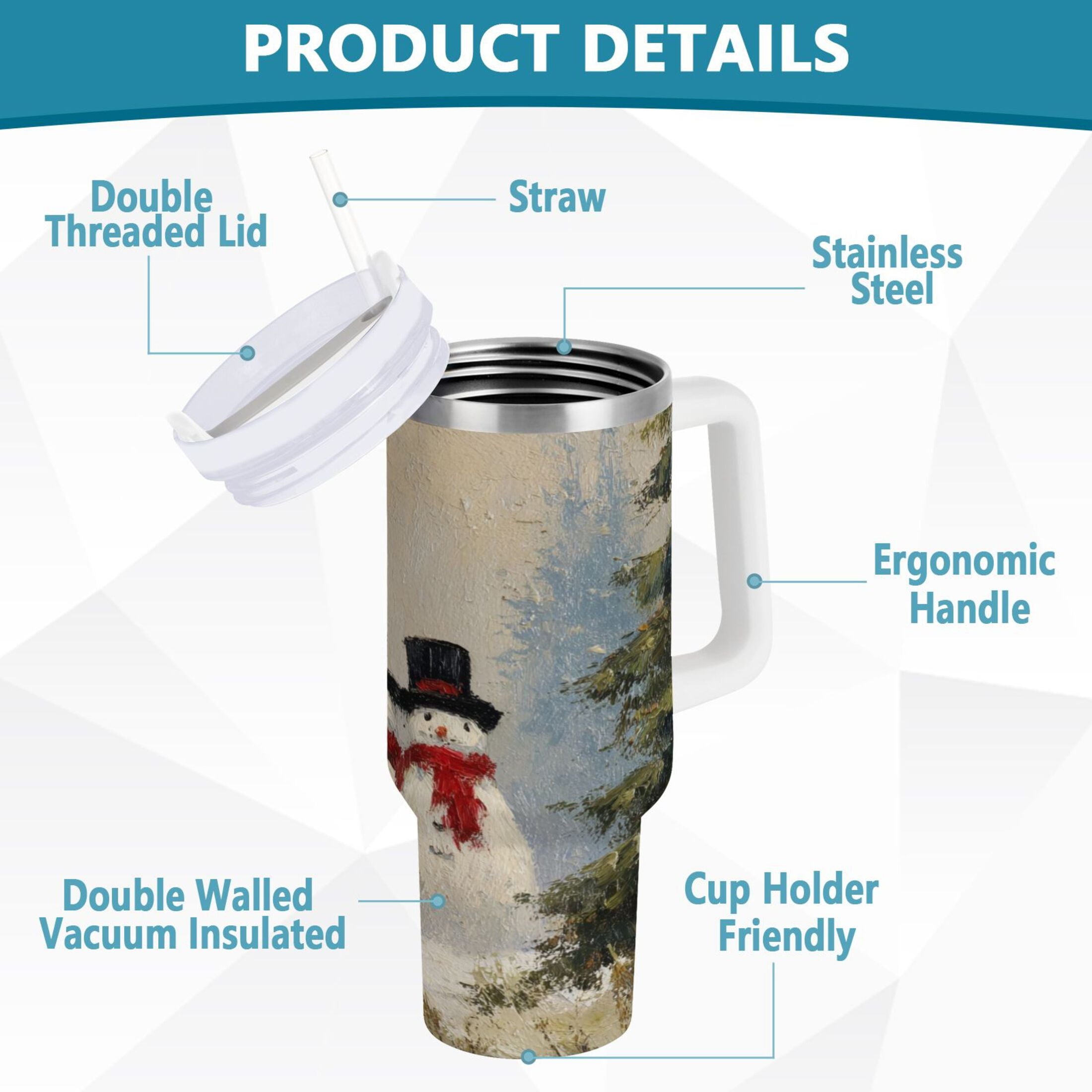 40 oz Insulated Stainless Steel Tumbler Double Wall Stainless Steel Tumbler with 2-Way Drinking Moody Snowman Couple - 0IL3