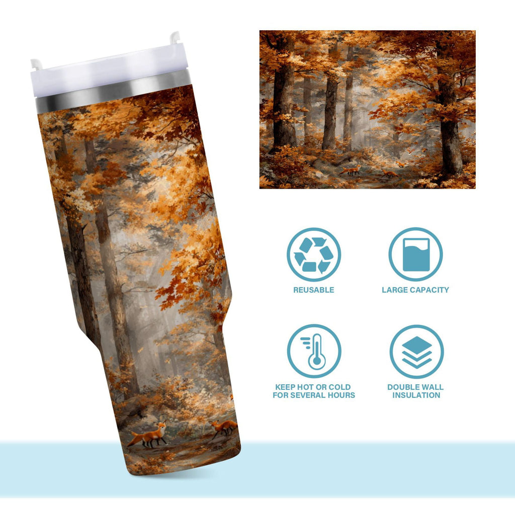 30 oz Insulated Stainless Steel Tumbler Double Wall Stainless Steel Tumbler with 2-Way Drinking Beautiful Autumn Forest - FIH4