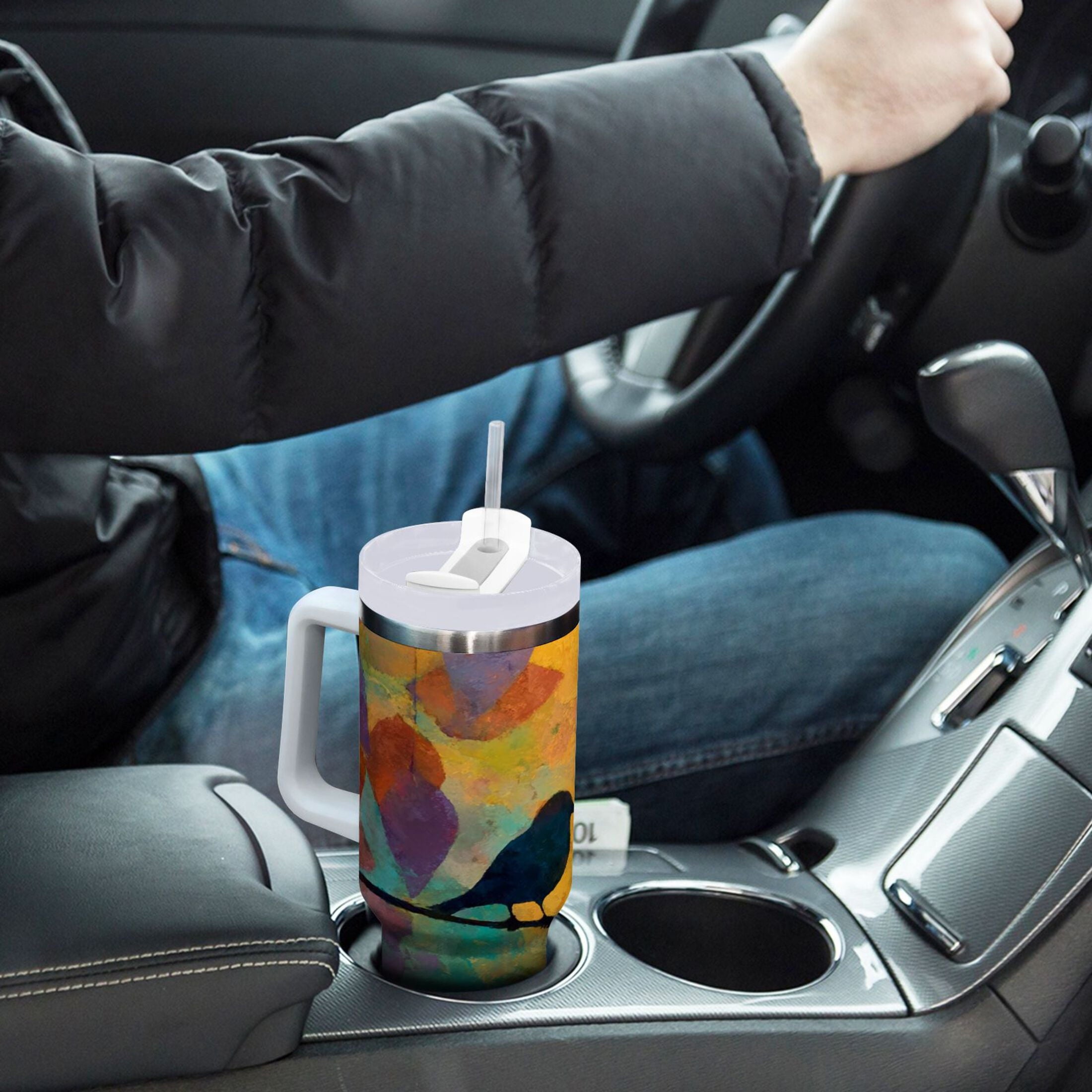 30 oz Insulated Stainless Steel Tumbler Double Wall Stainless Steel Tumbler with 2-Way Drinking Birds on A Wire - 0W9C