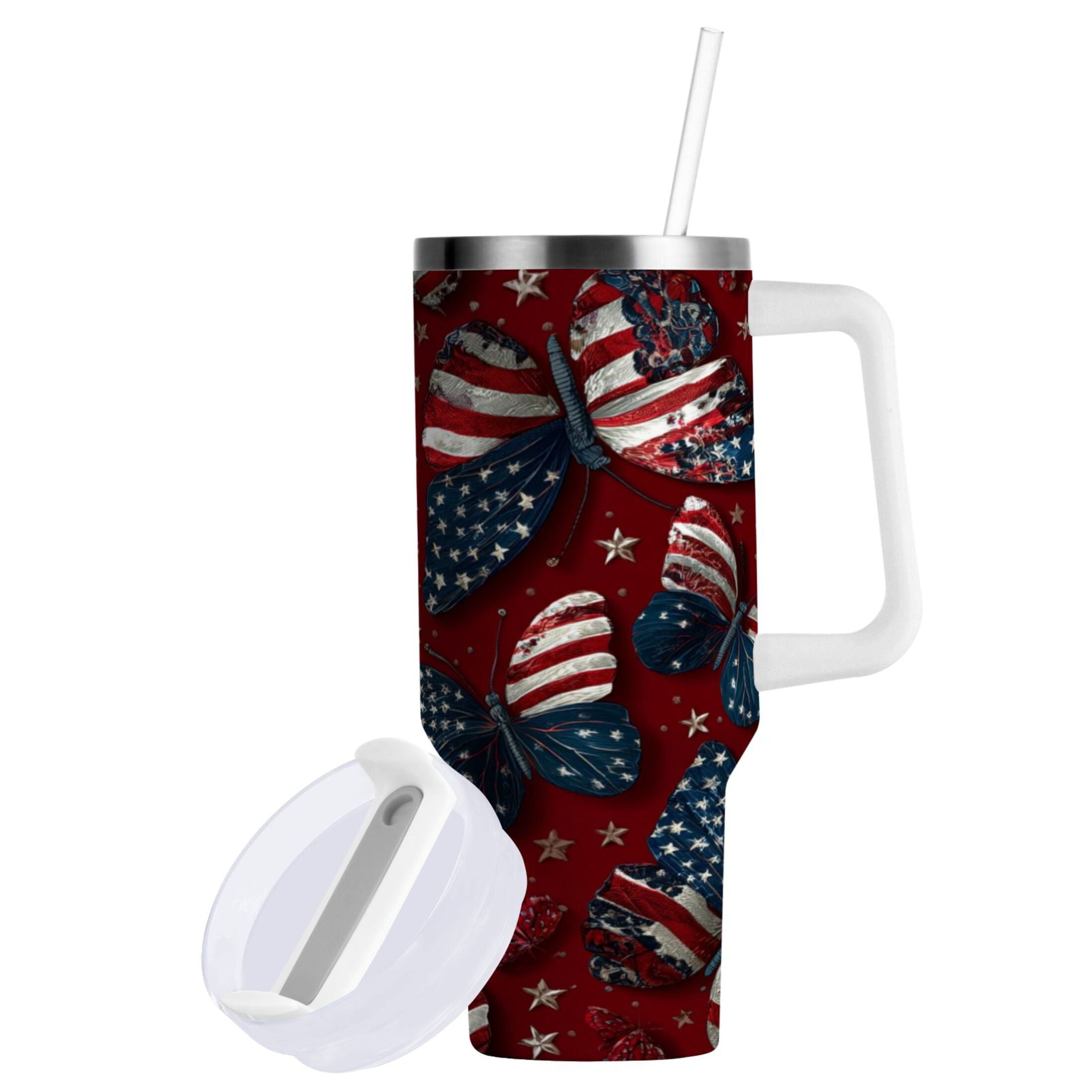40 oz Insulated Stainless Steel Tumbler Double Wall Stainless Steel Tumbler with 2-Way Drinking Butterfly with National Flag - C5KN