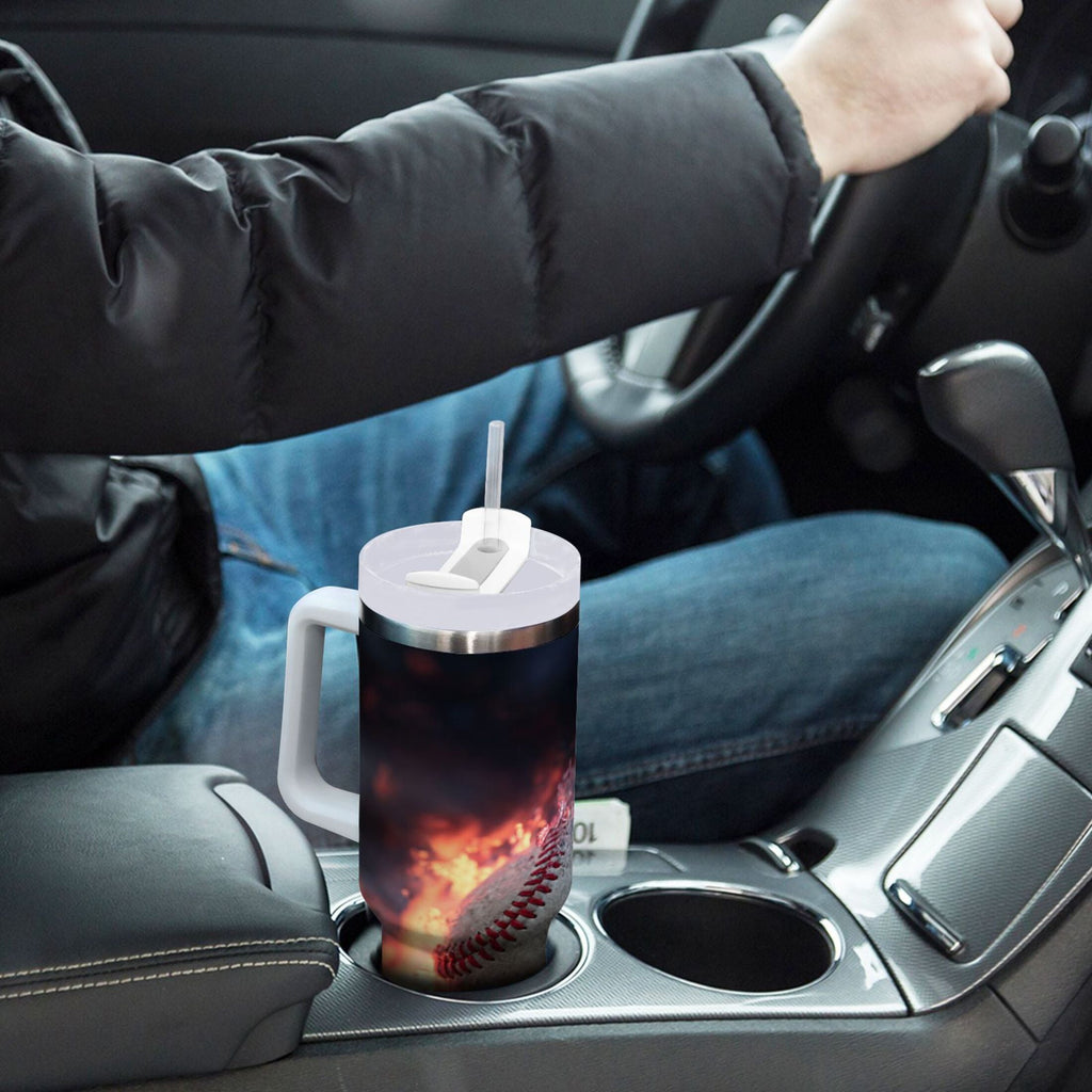 40 oz Insulated Stainless Steel Tumbler Double Wall Stainless Steel Tumbler with 2-Way Drinking Baseball with Water and Fire - 2KOP