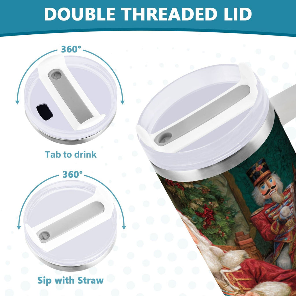 40 oz Insulated Stainless Steel Tumbler Double Wall Stainless Steel Tumbler with 2-Way Drinking Santa Eating Cookies - 5T1P