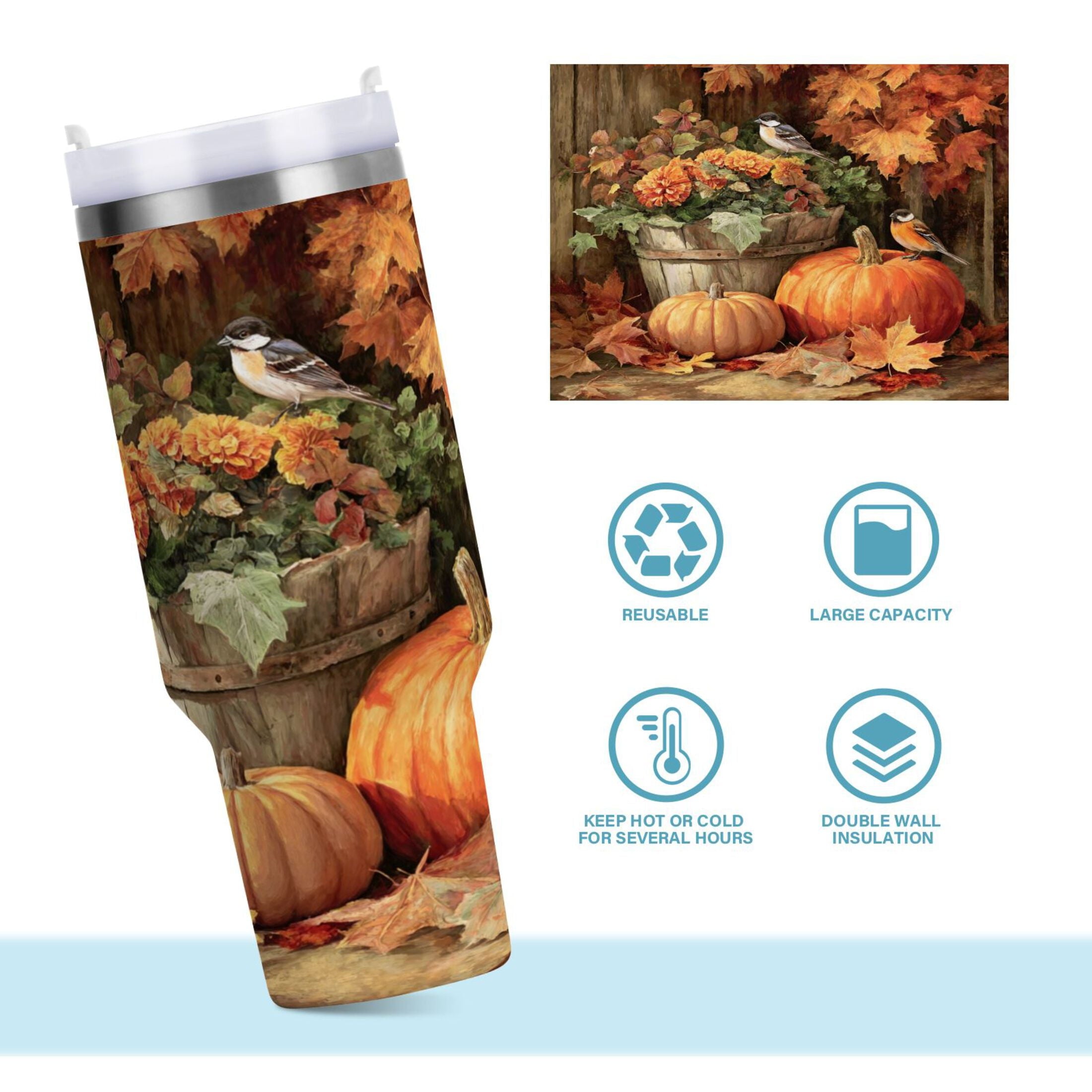 30 oz Insulated Stainless Steel Tumbler Double Wall Stainless Steel Tumbler with 2-Way Drinking Beautiful Fall Scene - OZ9B