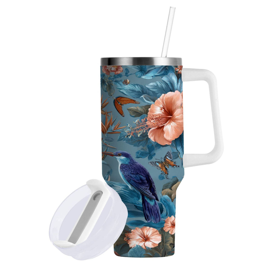 30 oz Insulated Stainless Steel Tumbler Double Wall Stainless Steel Tumbler with 2-Way Drinking Birds and Flowers - WTPG